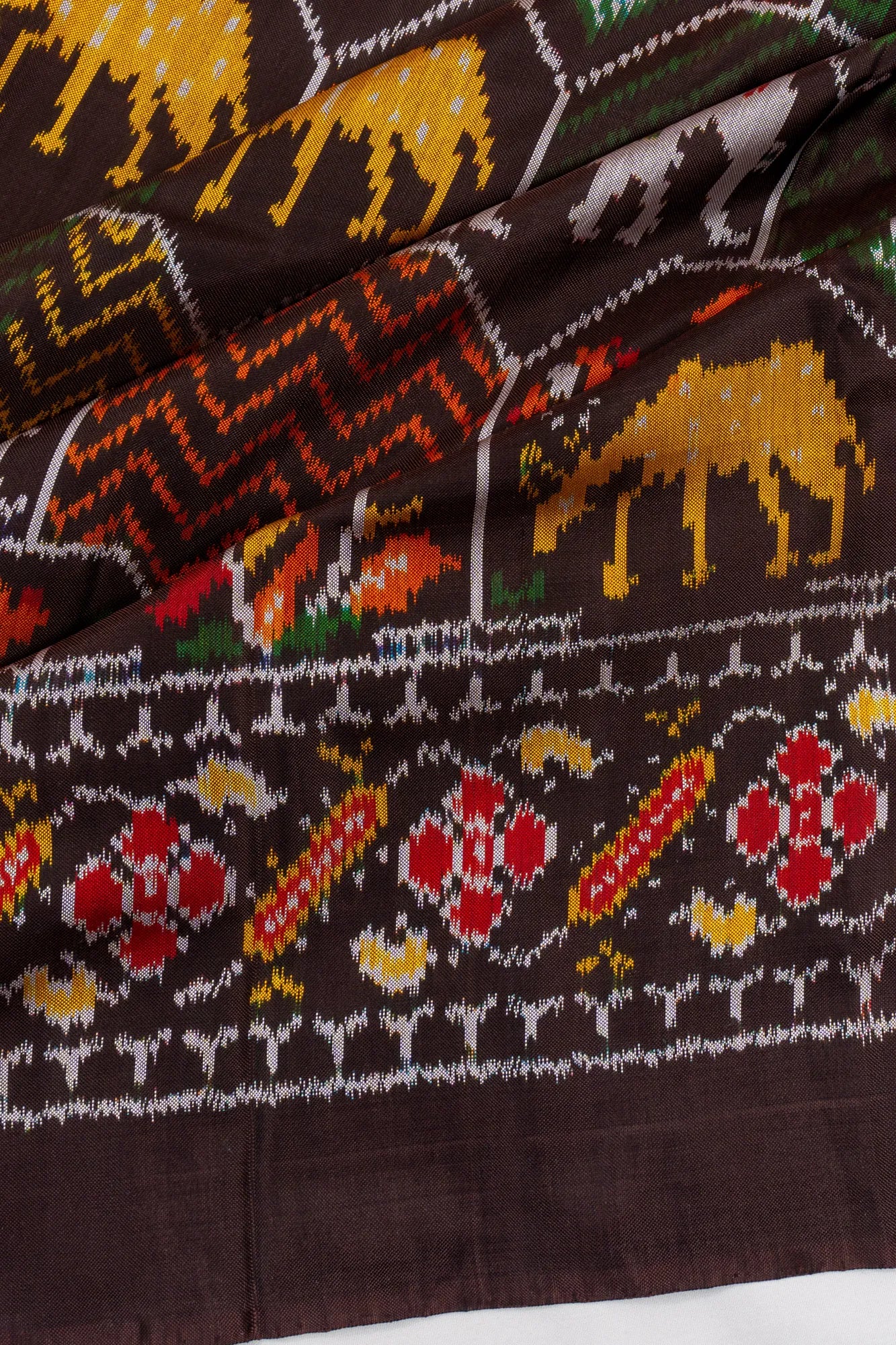 Pochampally Silk Ikat Dark Brown Saree