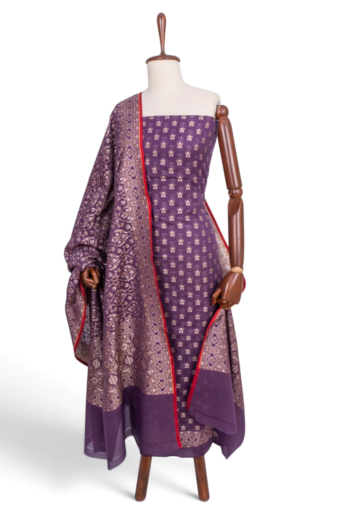 Banarasi Cotton Brocade Purple Salwar Suit Set W/O Bottom