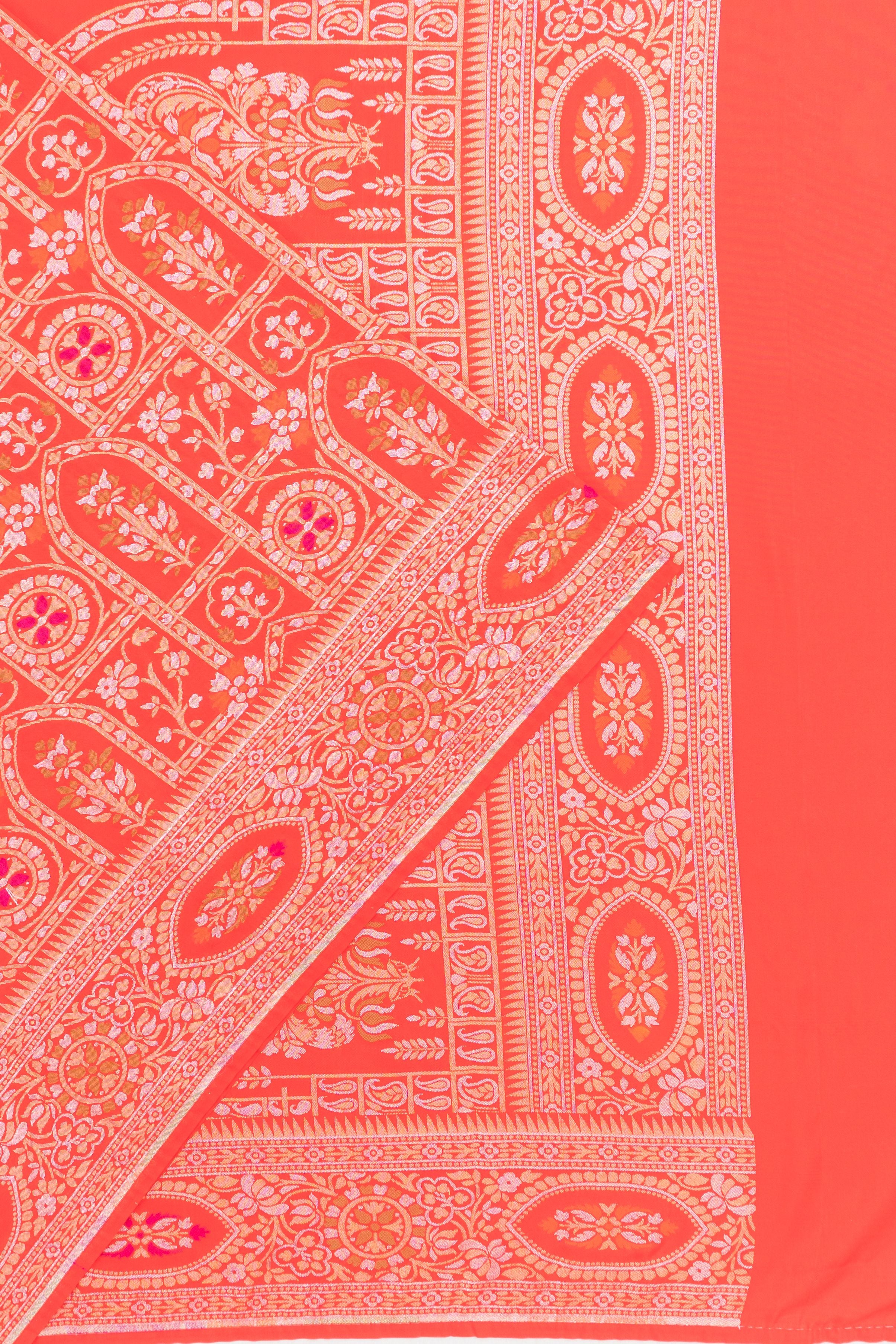 Vaanya Banaras Silk Brocade Orange Saree