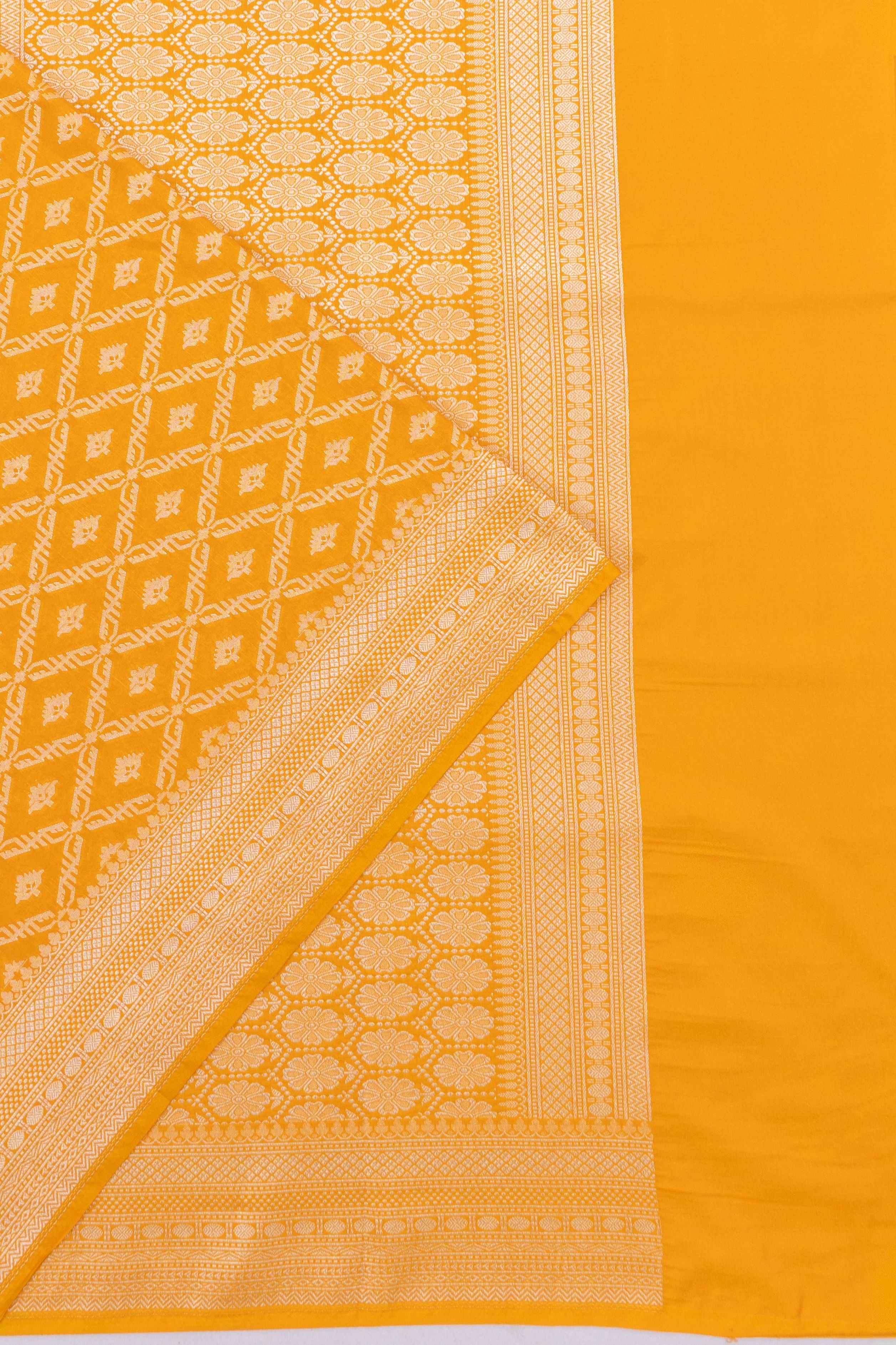 Vaanya Banaras Silk Brocade Mustard Yellow Saree
