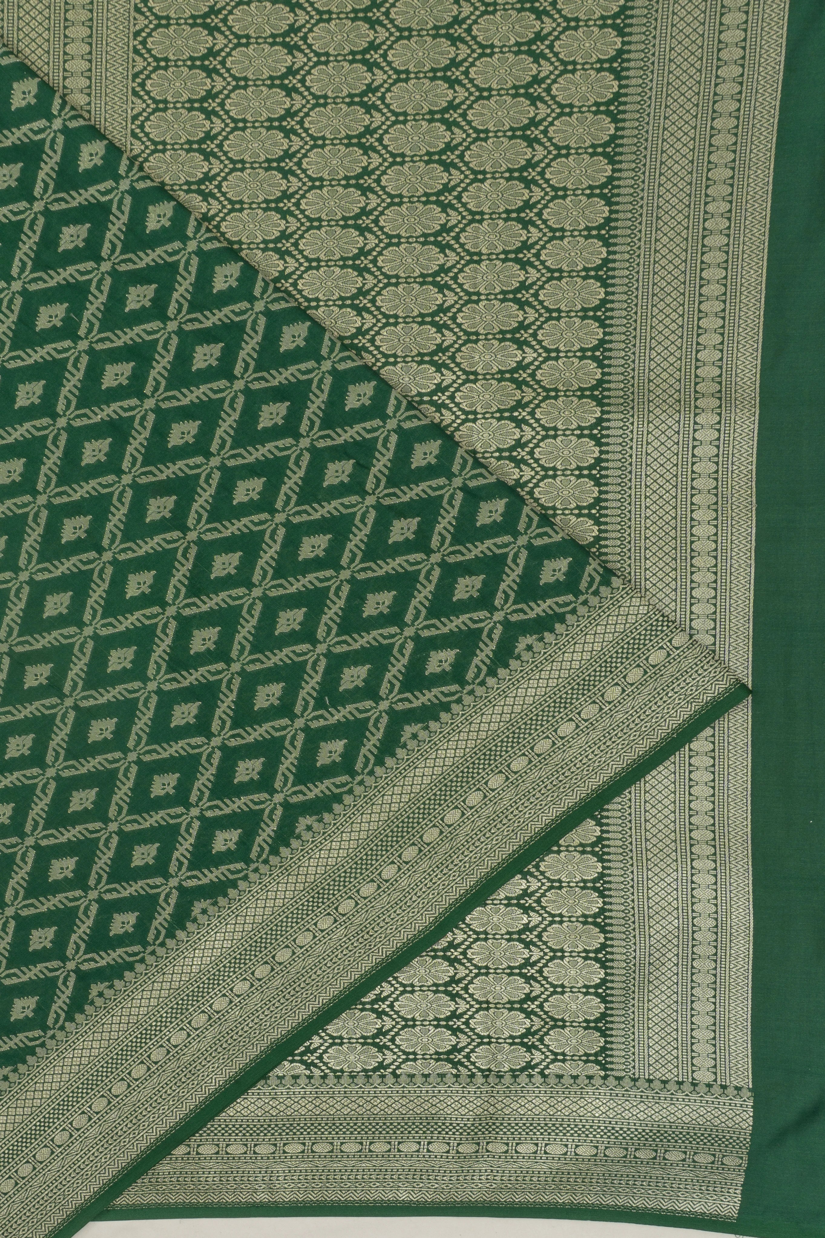 Vaanya Banaras Silk Brocade Bottle Green Saree