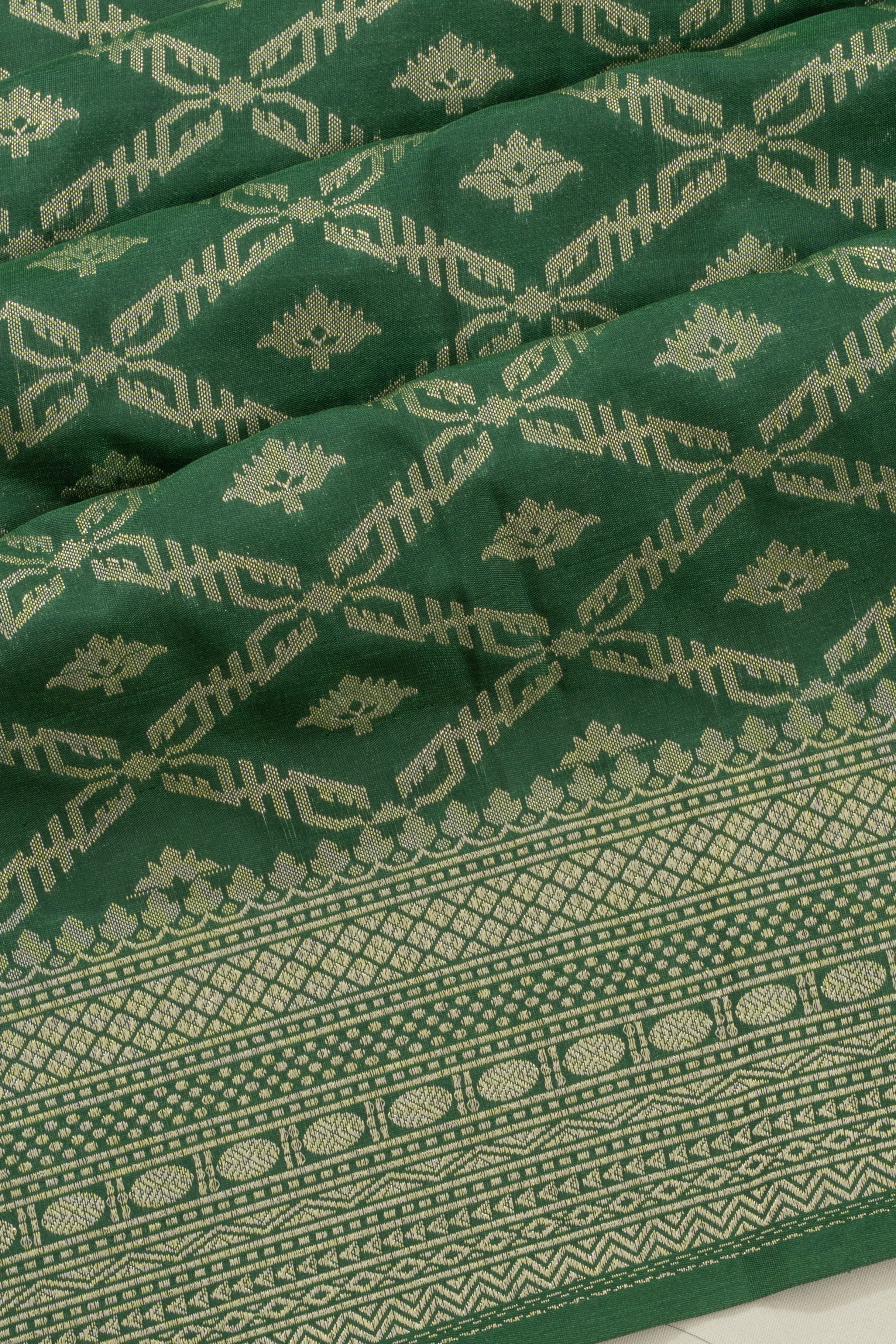 Vaanya Banaras Silk Brocade Bottle Green Saree