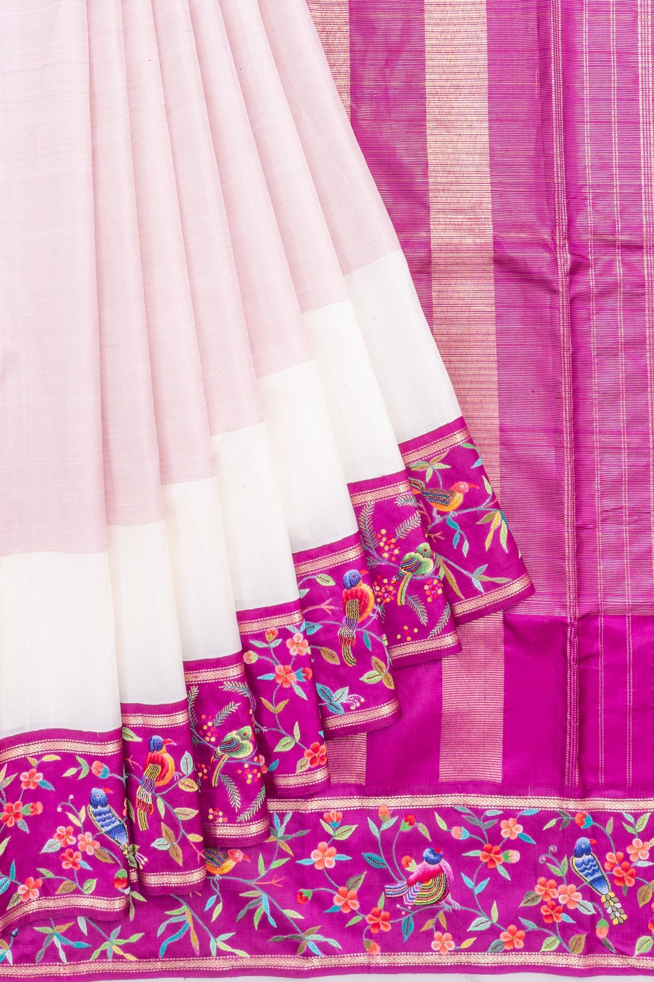 Petit Point X Kanchipuram Silk Oosi Lines Baby Pink Saree