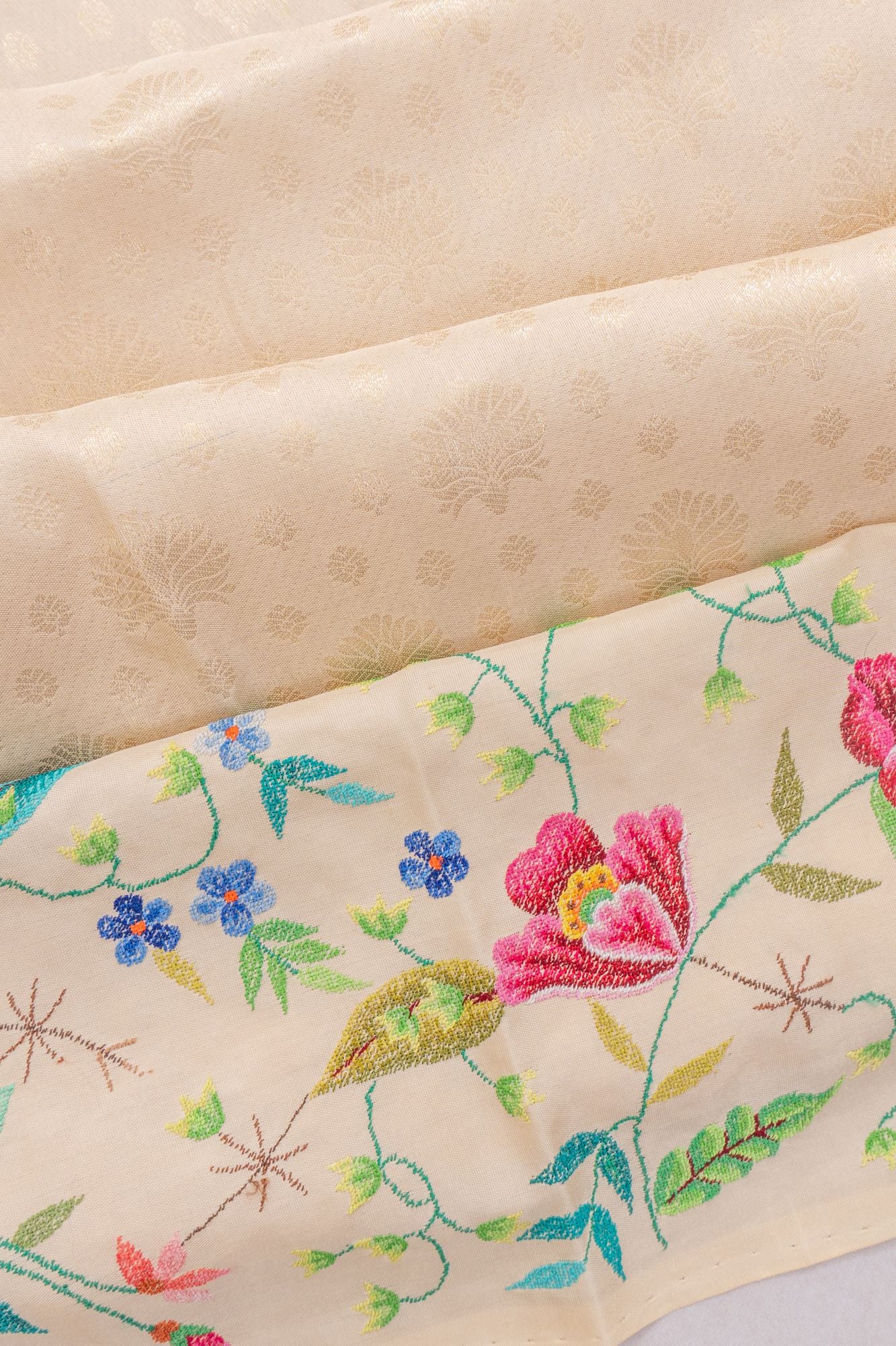 Petit Point X Kanchipuram Silk Butta Cream Saree