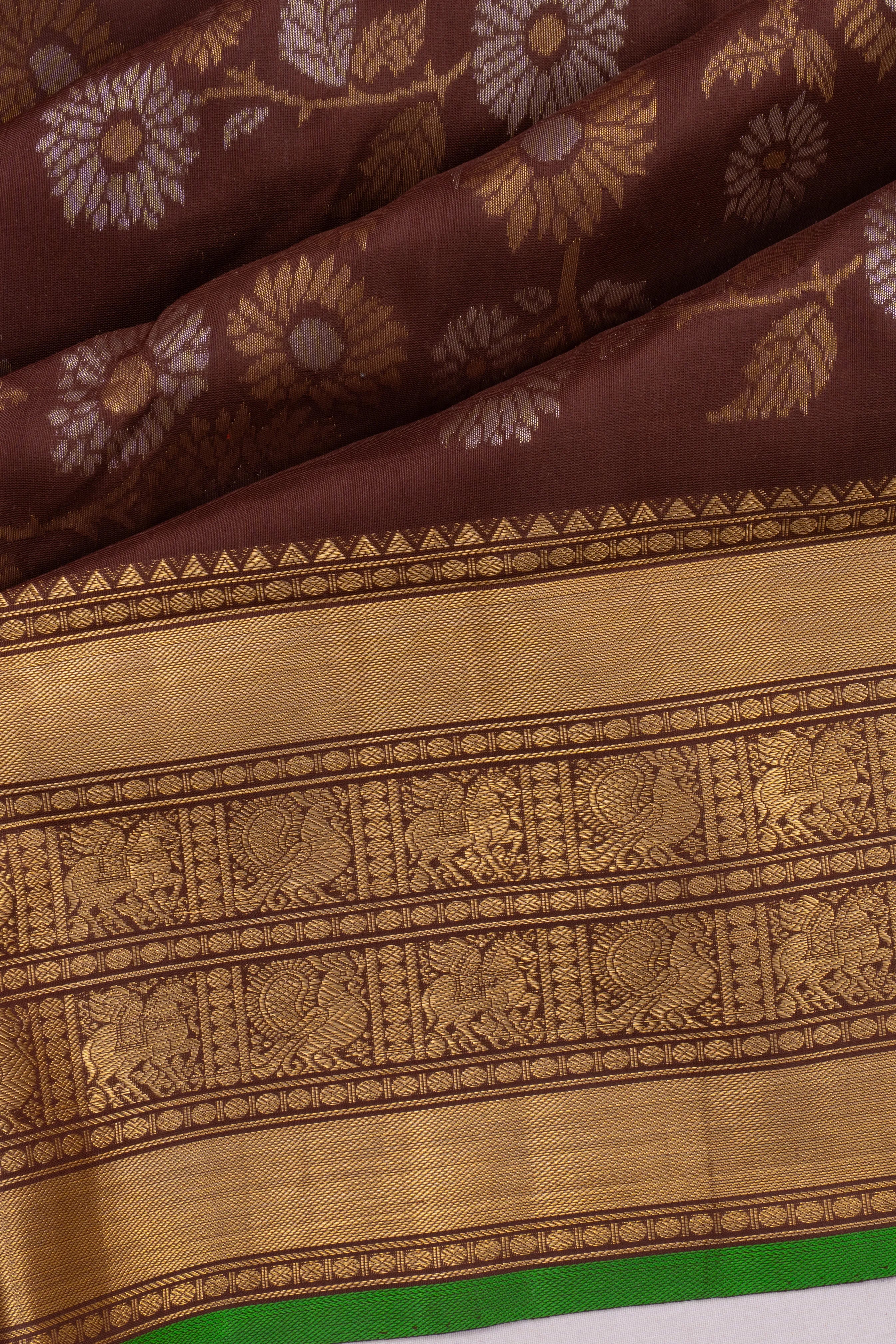 Kanchipuram X Uppada Silk Jamdani Jaal Brown Saree