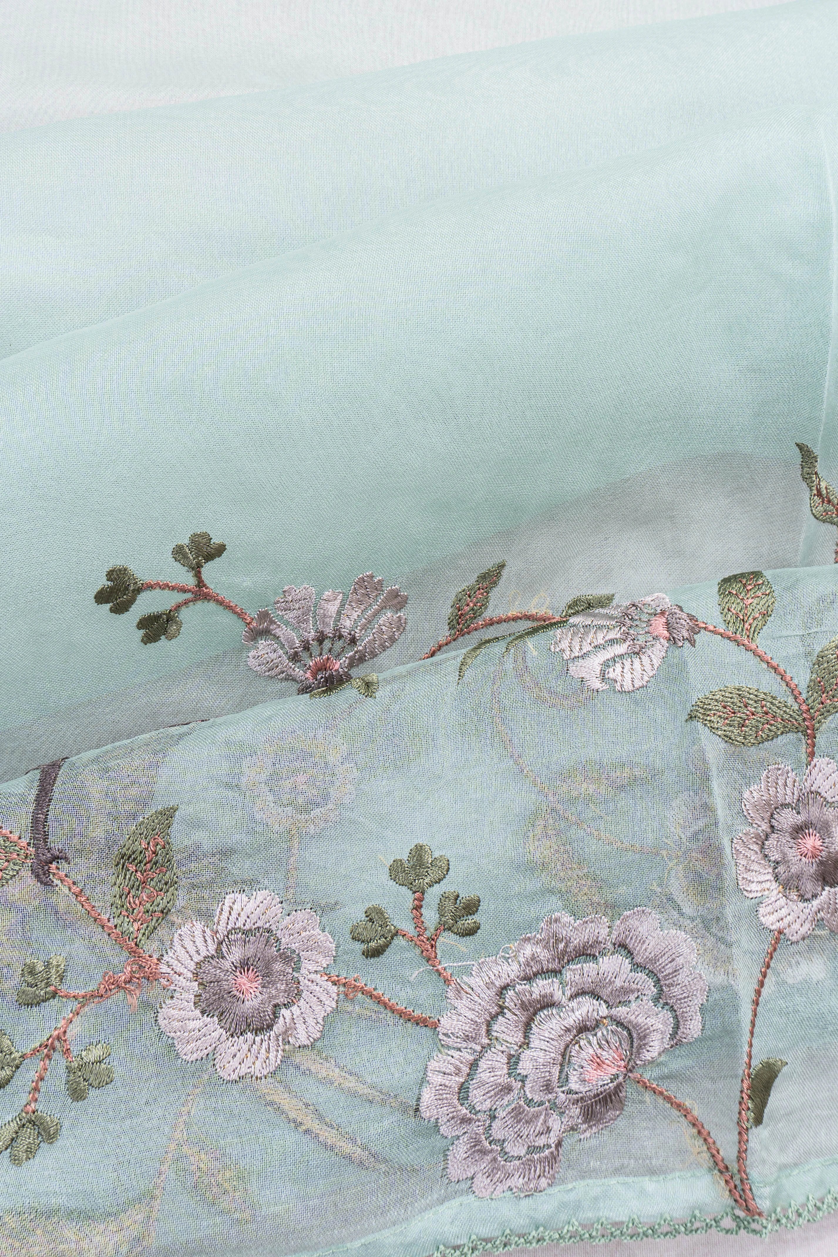 Organza Embroidery Sea Blue Saree