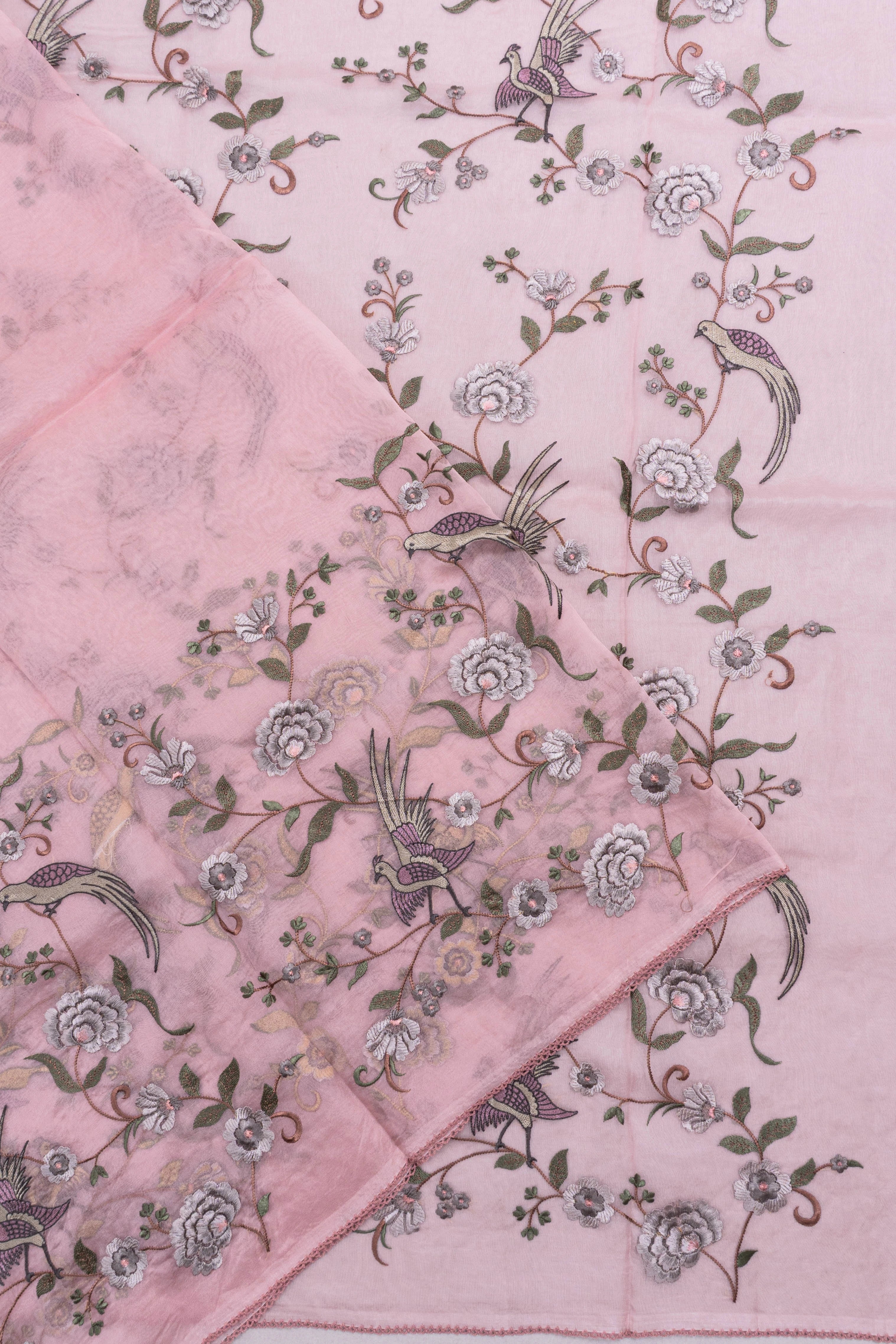 Organza Embroidery Pink Saree