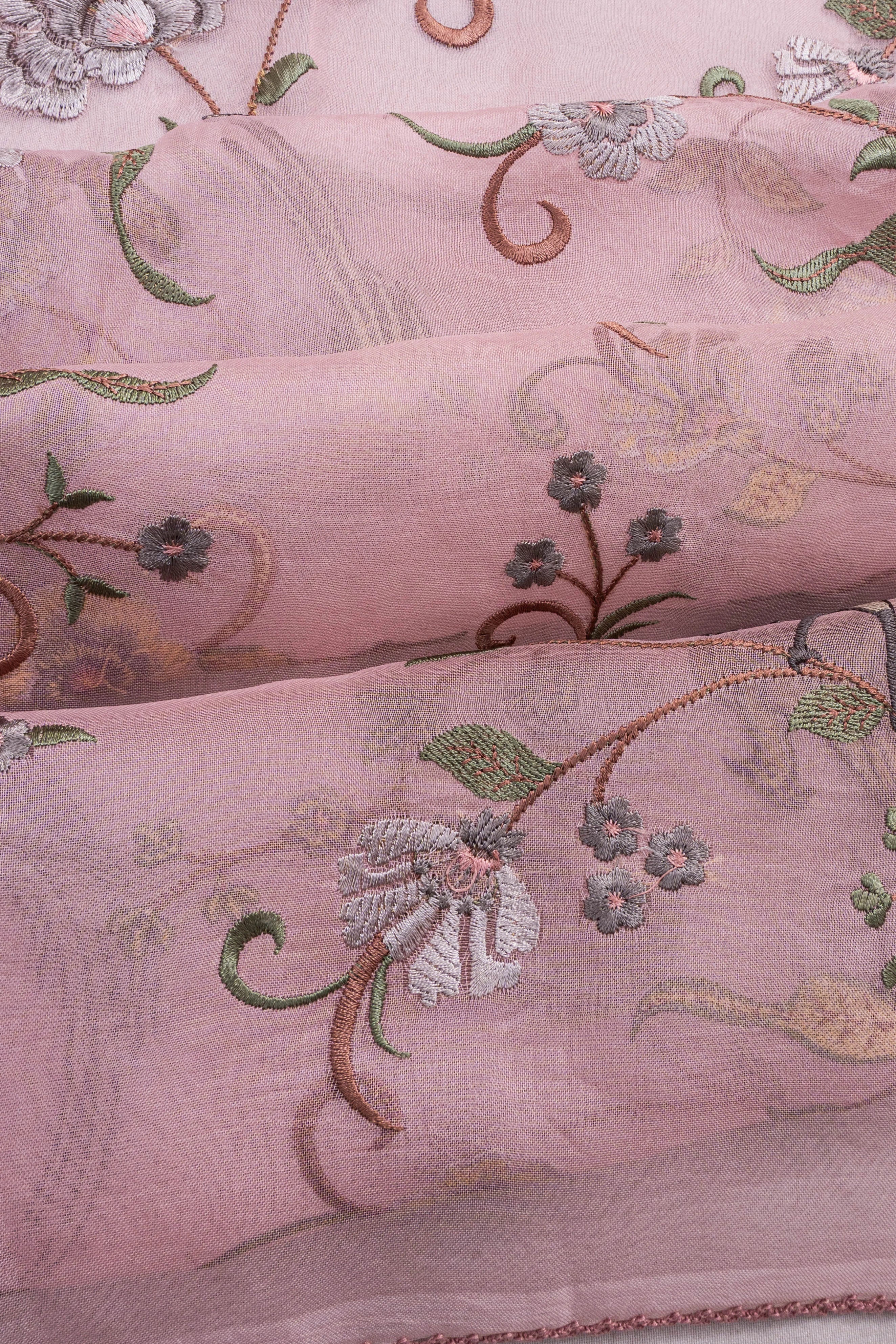 Organza Embroidery Pink Saree