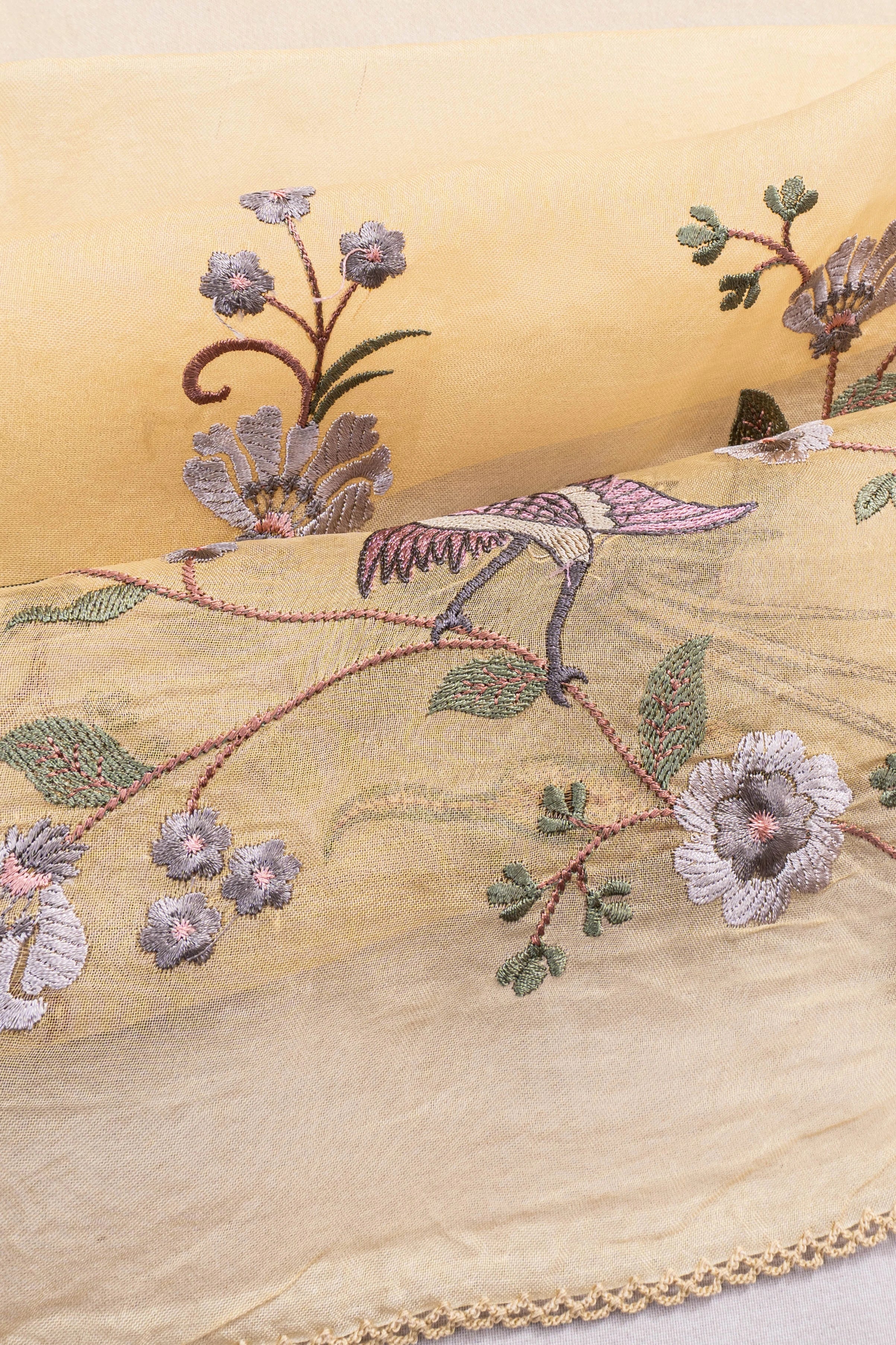 Organza Embroidery Yellow Saree