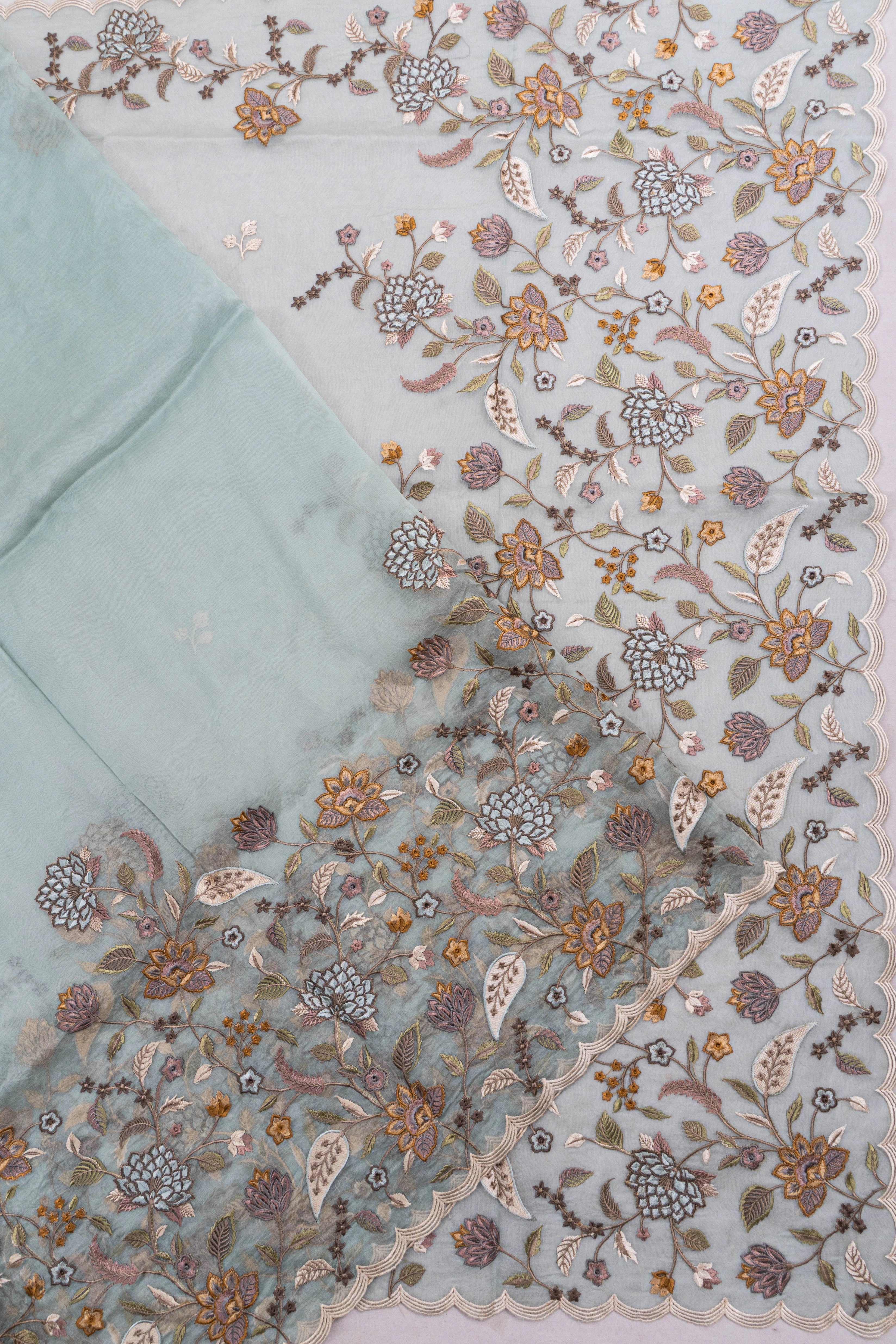 Organza Embroidery Sky Blue Saree
