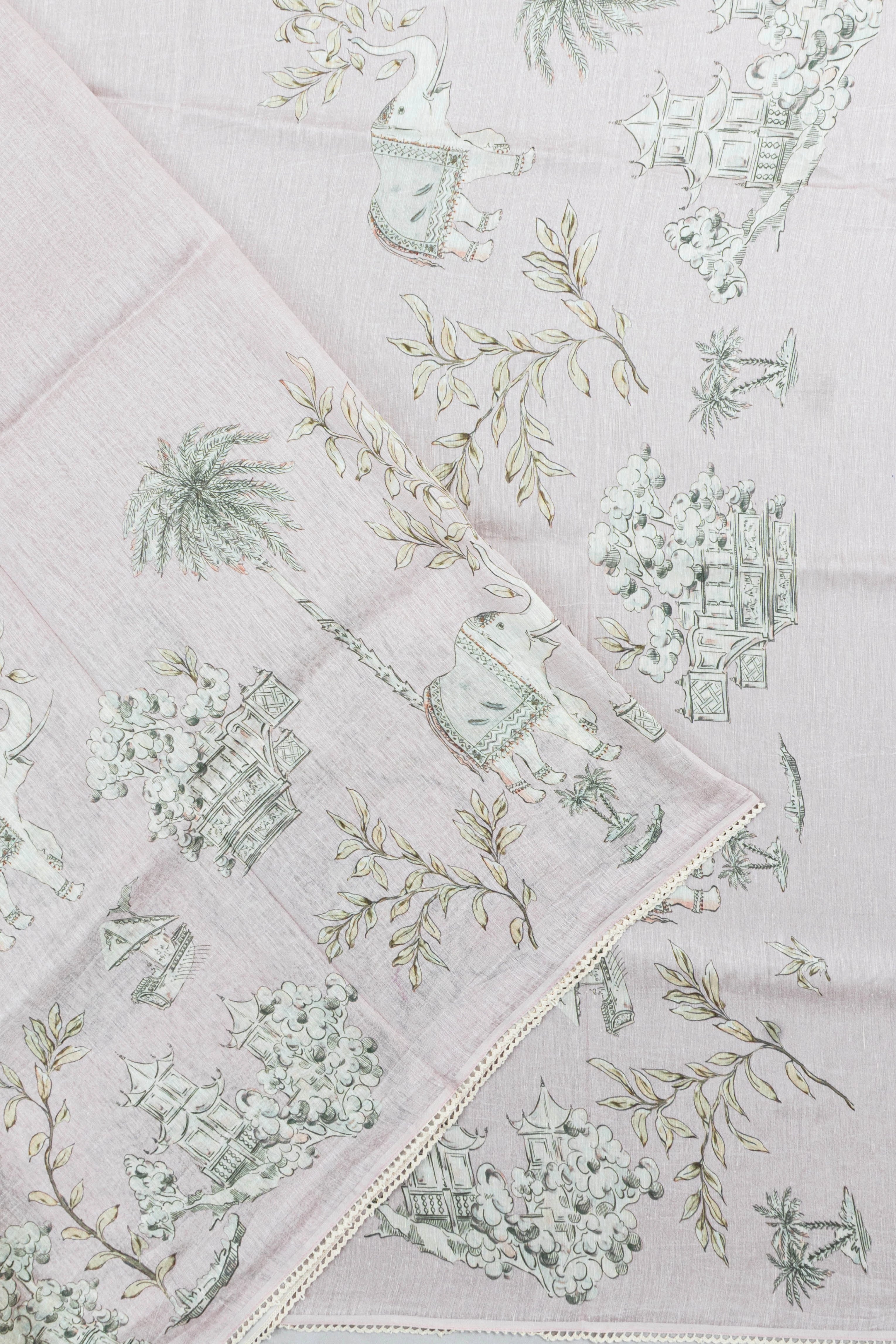 Linen Jute Printed Pastel Pink Saree