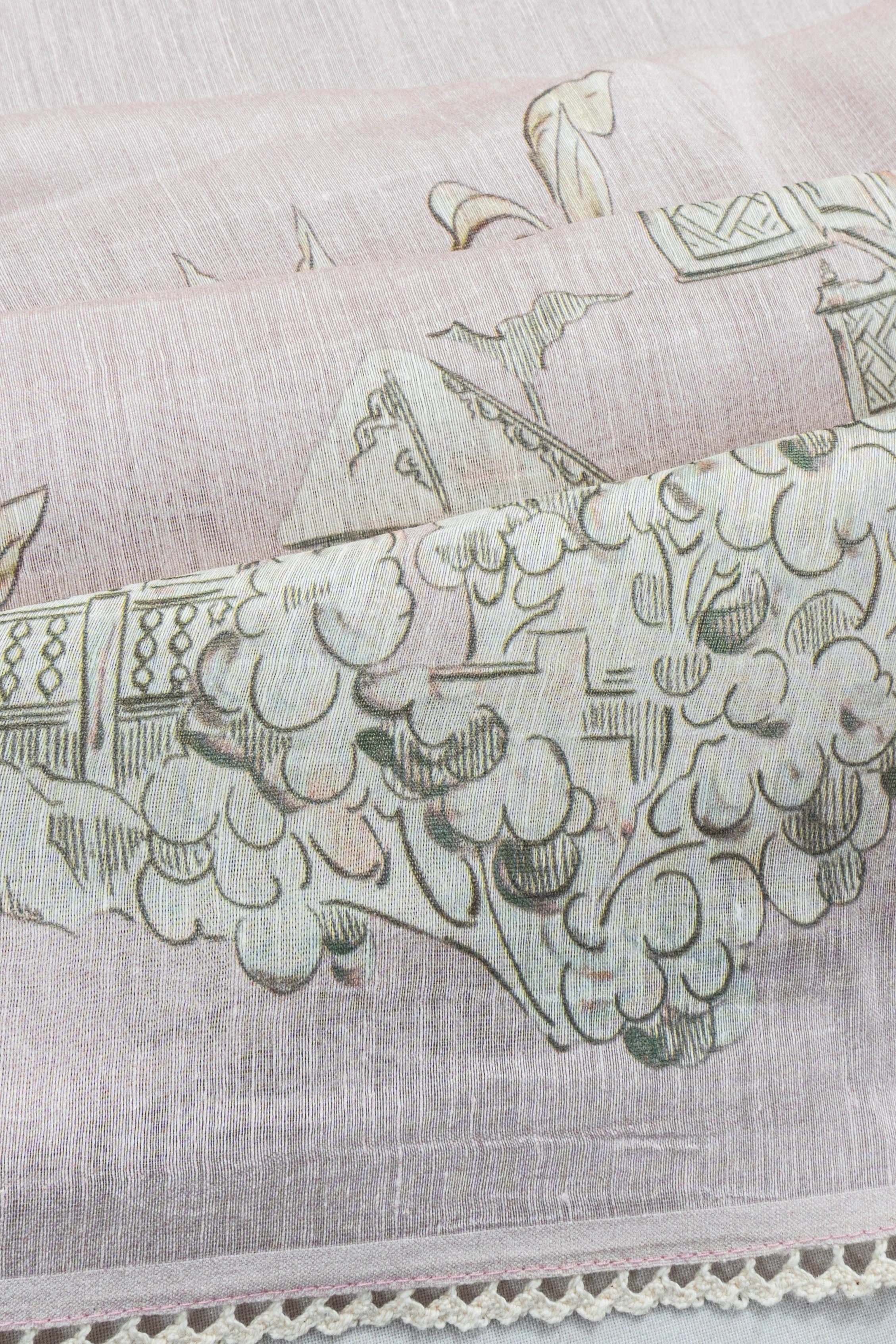 Linen Jute Printed Pastel Pink Saree
