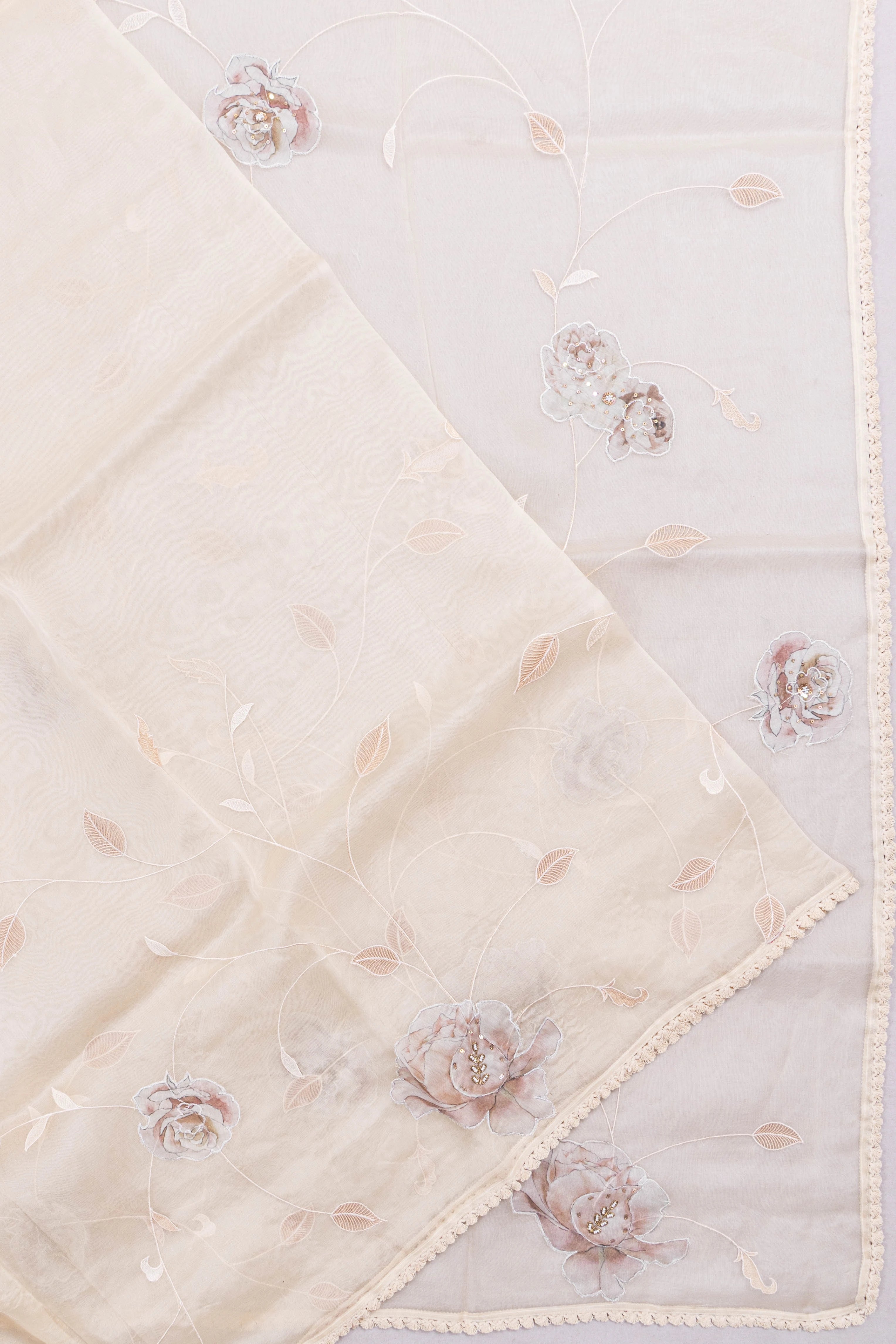 Organza Embroidery Cream Saree