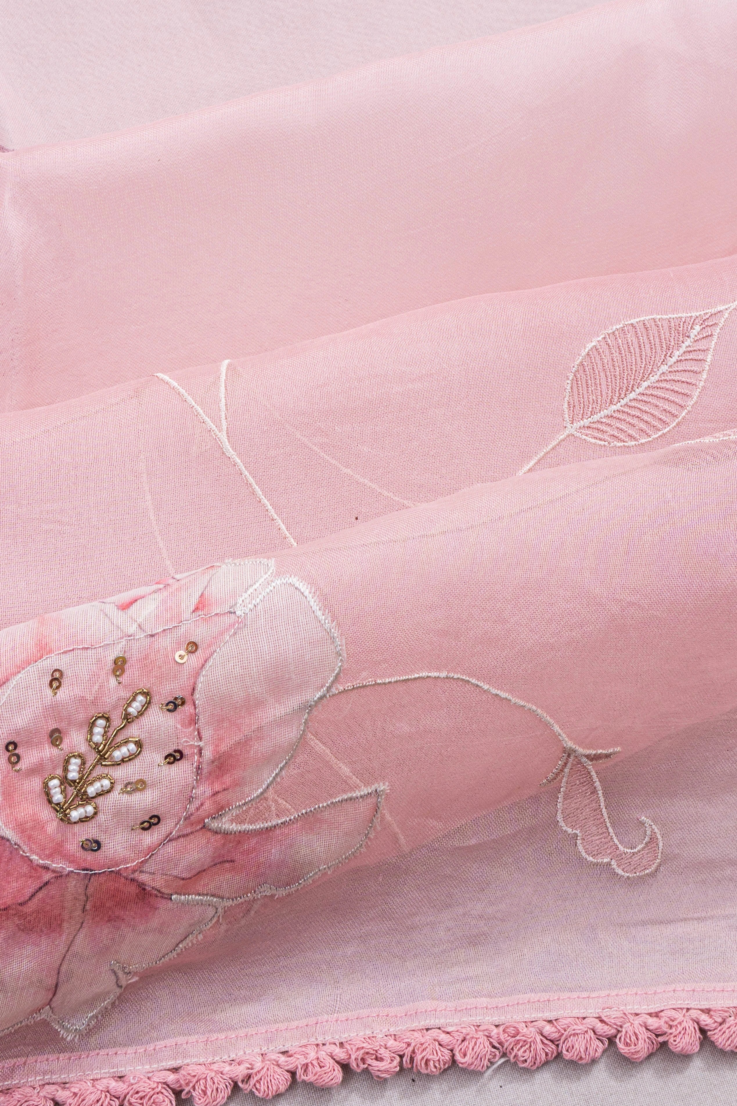 Organza Embroidery Pink Saree