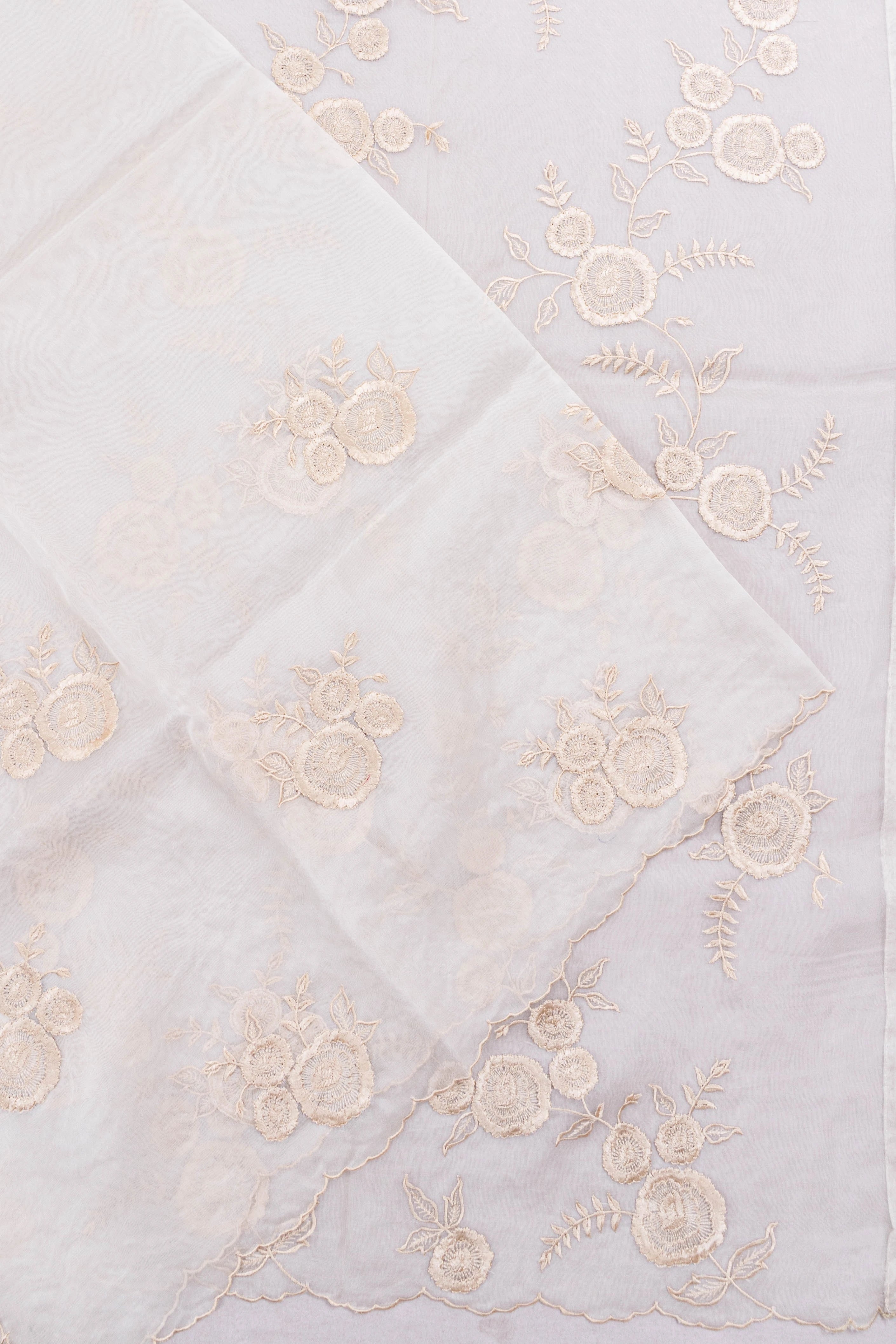 Organza Embroidery Butta White Saree