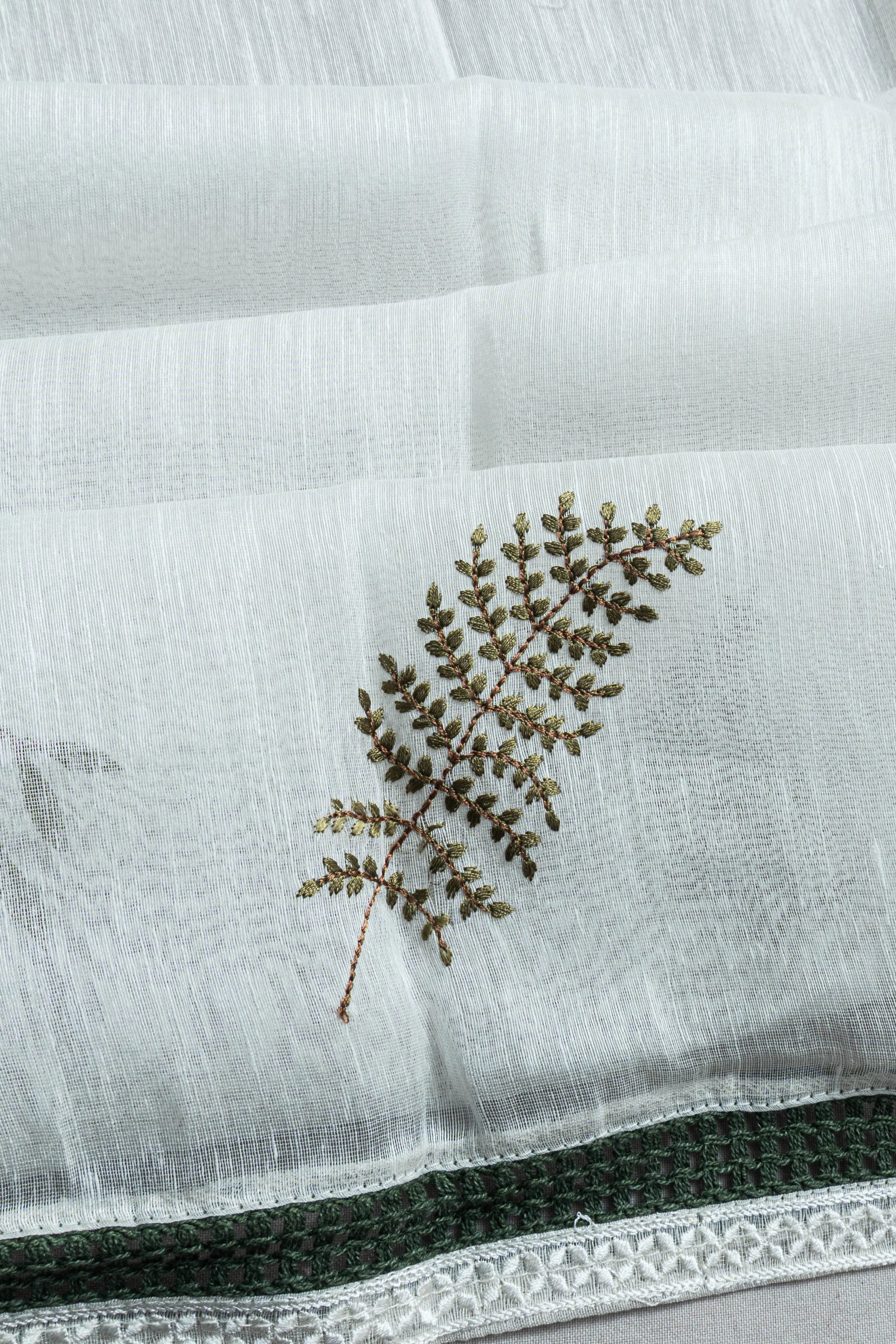 Linen Jute Embroidery Butta White Saree