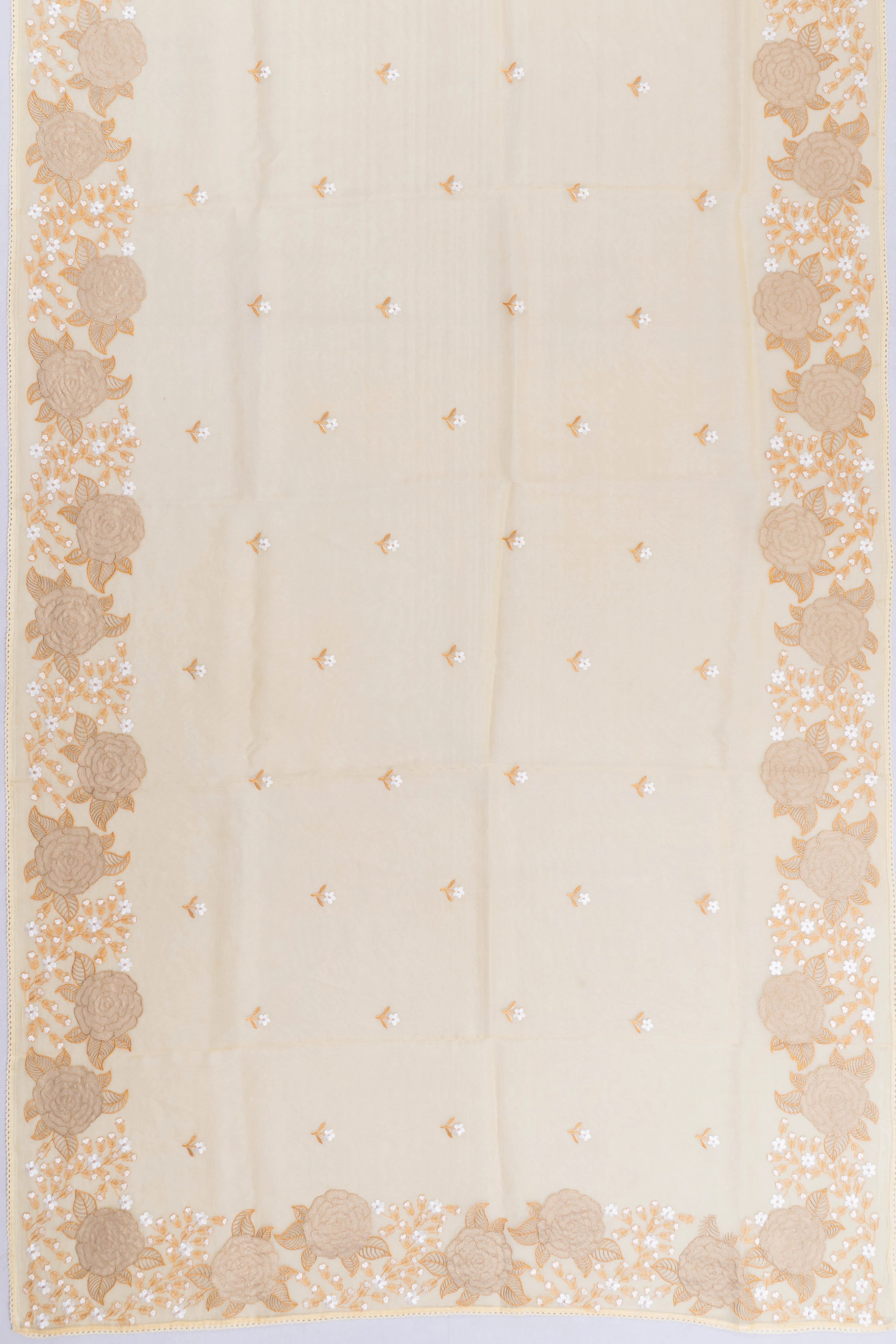 Organza Embroidery Butta Pale Yellow Saree With Gift Box And Rakhi