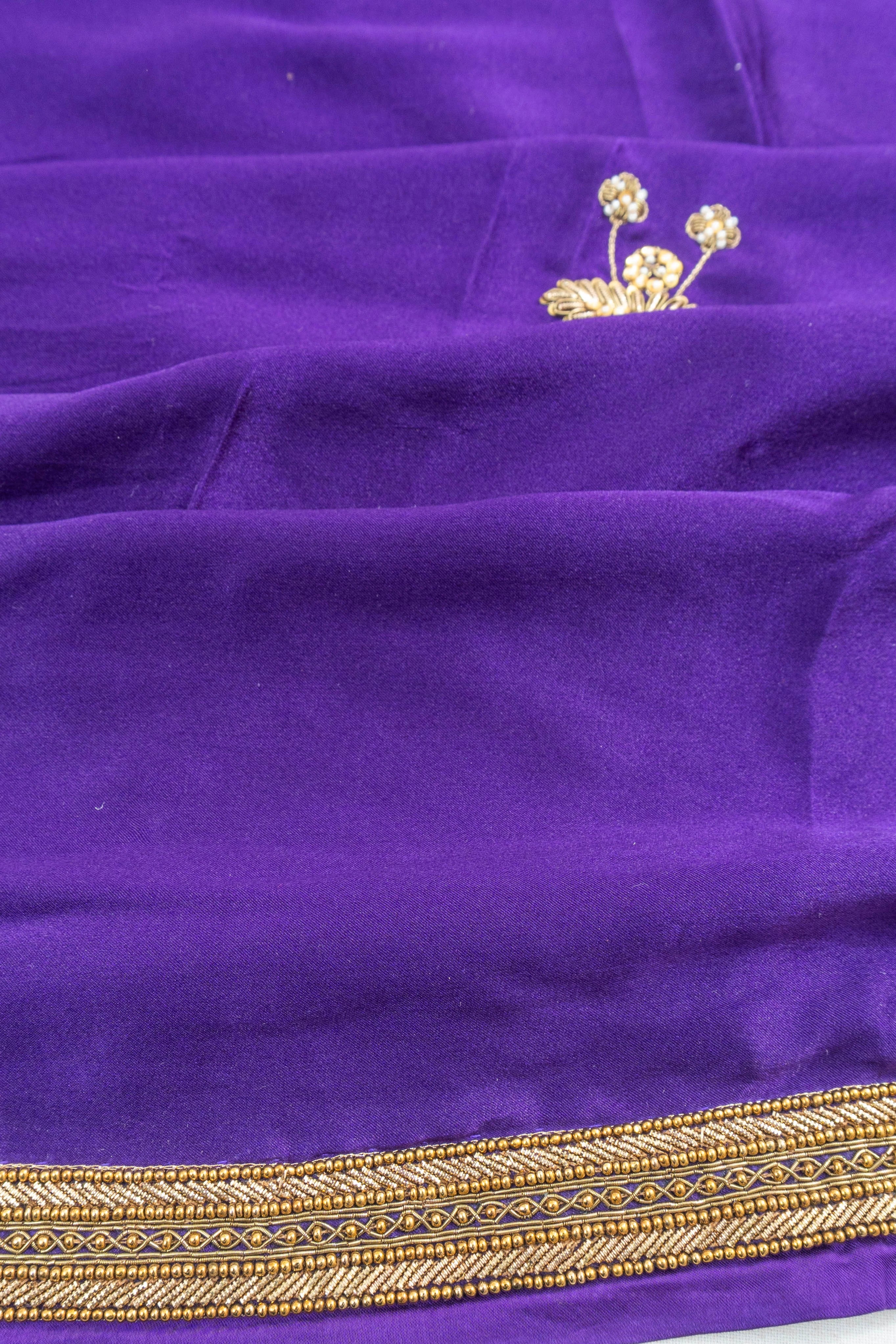 Mashru Satin Butta Violet Saree With Zardosi Border