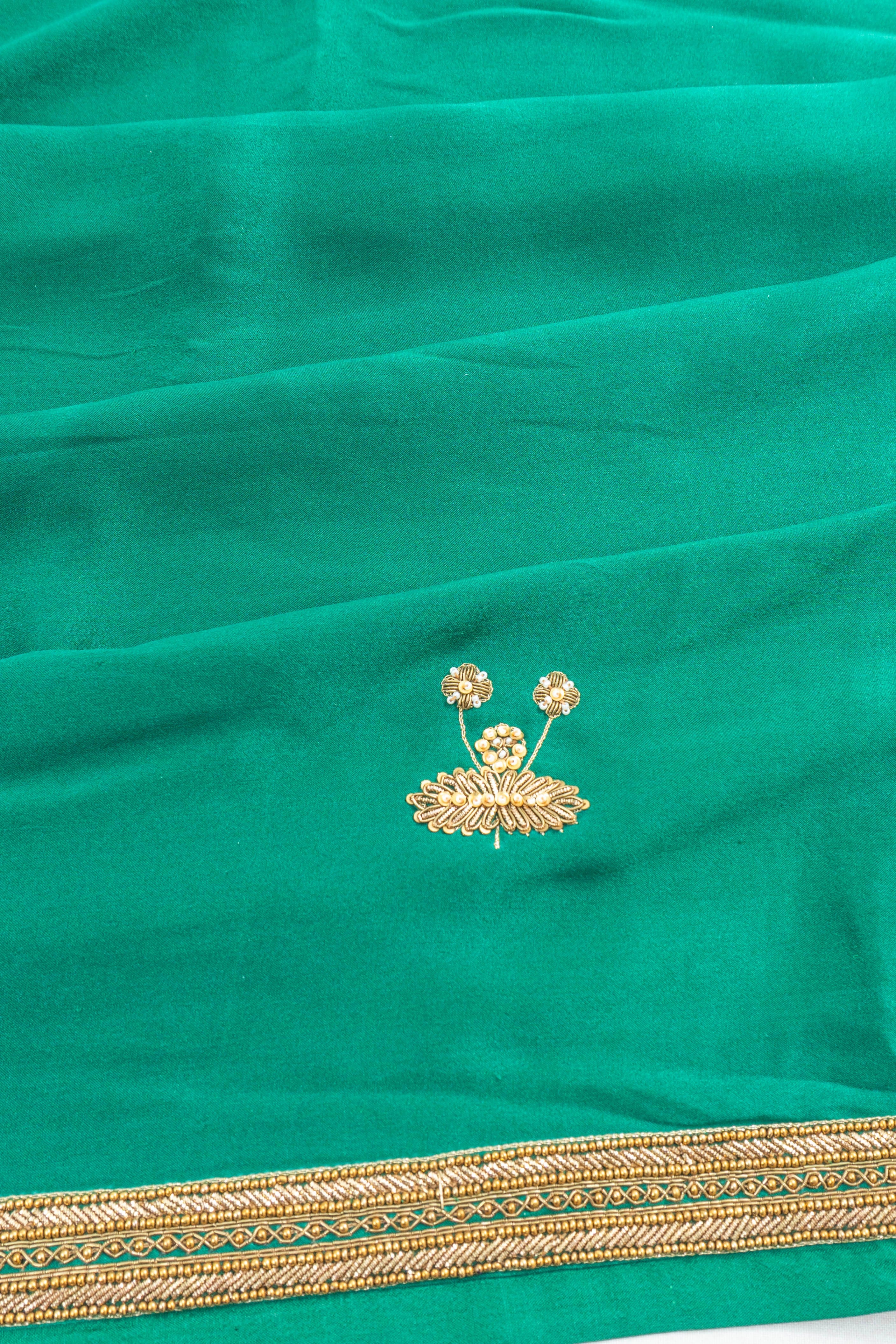 Mashru Satin Butta Sea Green Saree With Zardosi Border