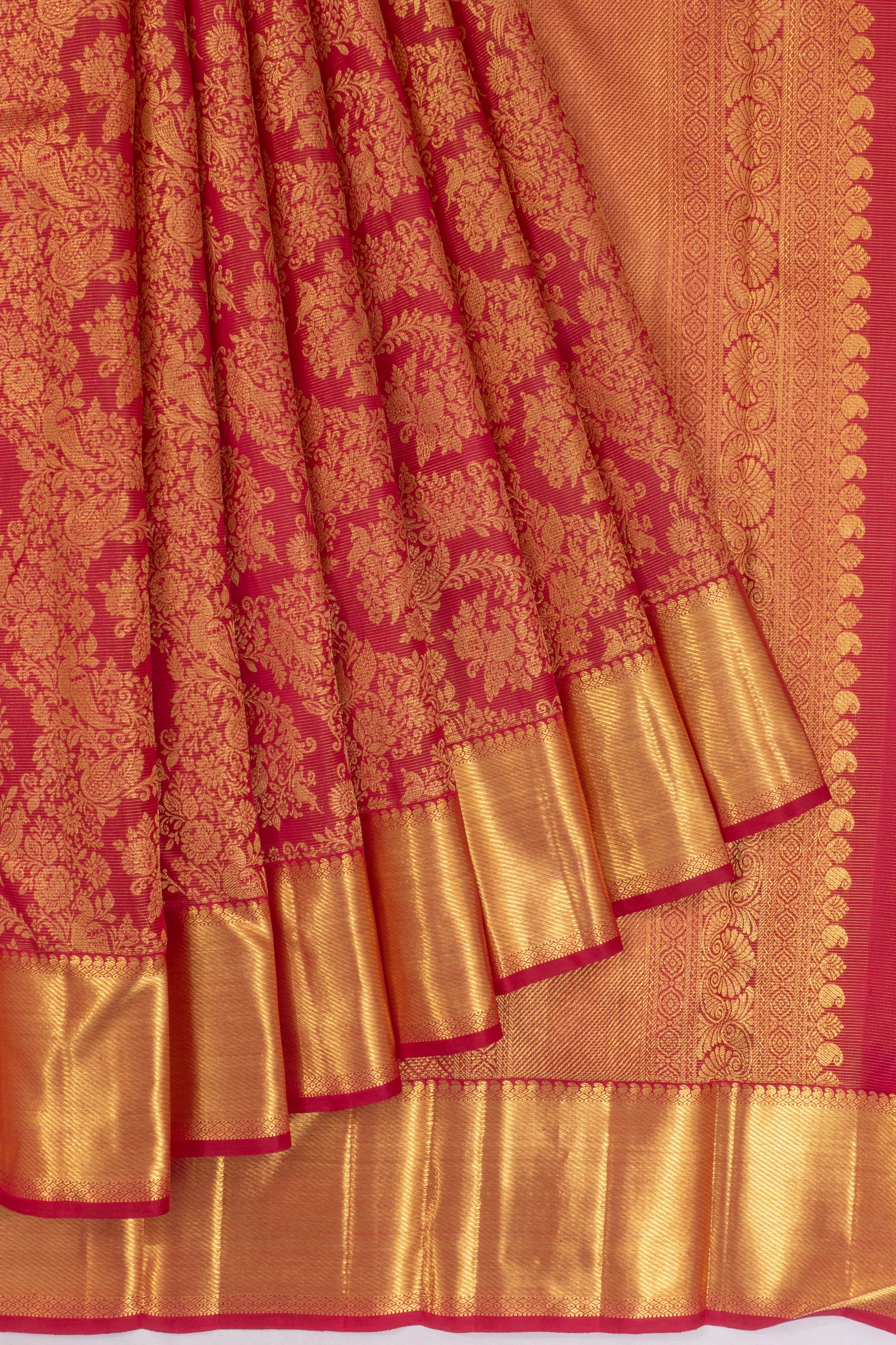 Kanchipuram Silk Oosi Lines And Brocade Red Saree