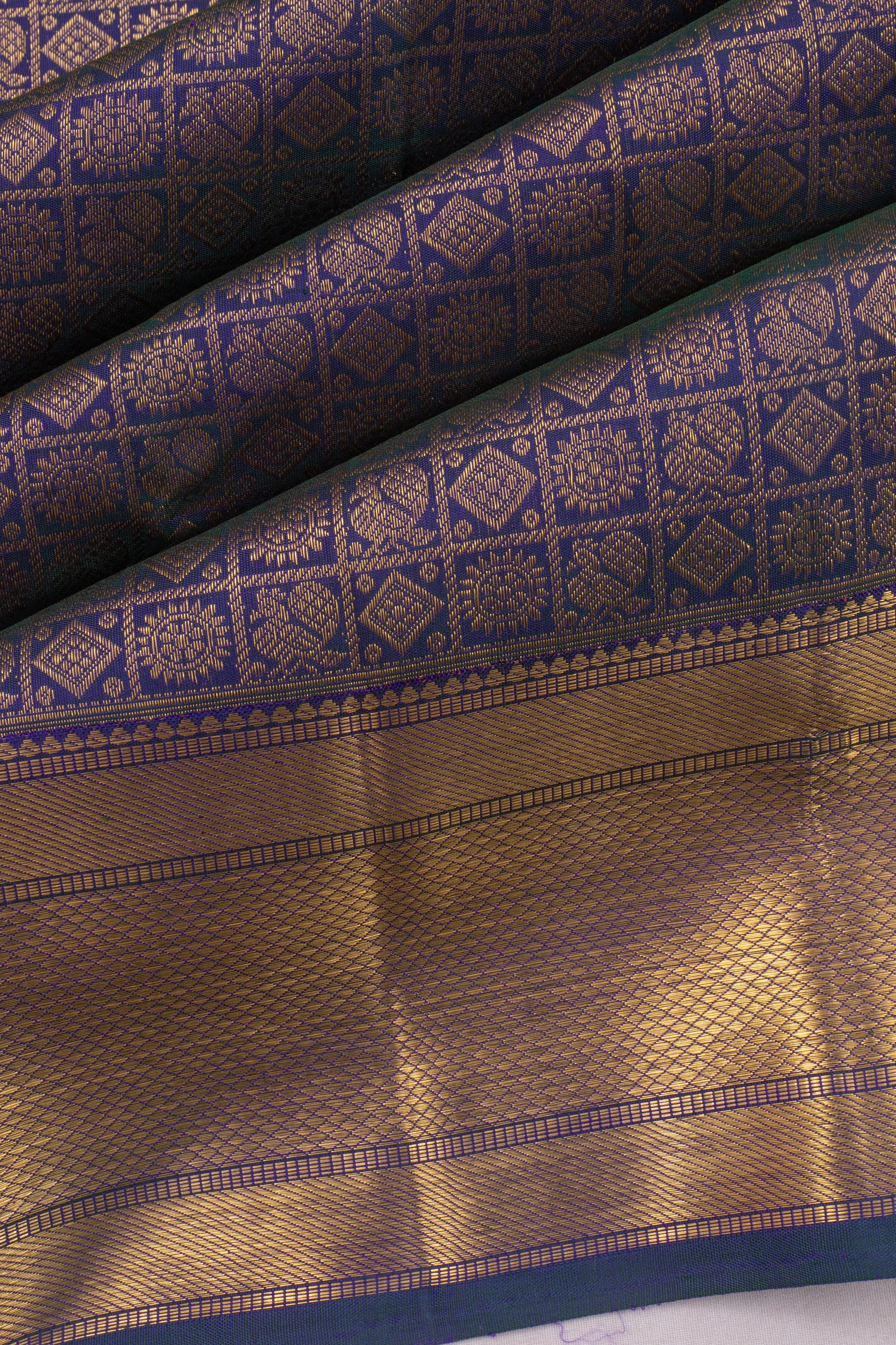 Kanchipuram Silk Checks And Butta Blue Saree