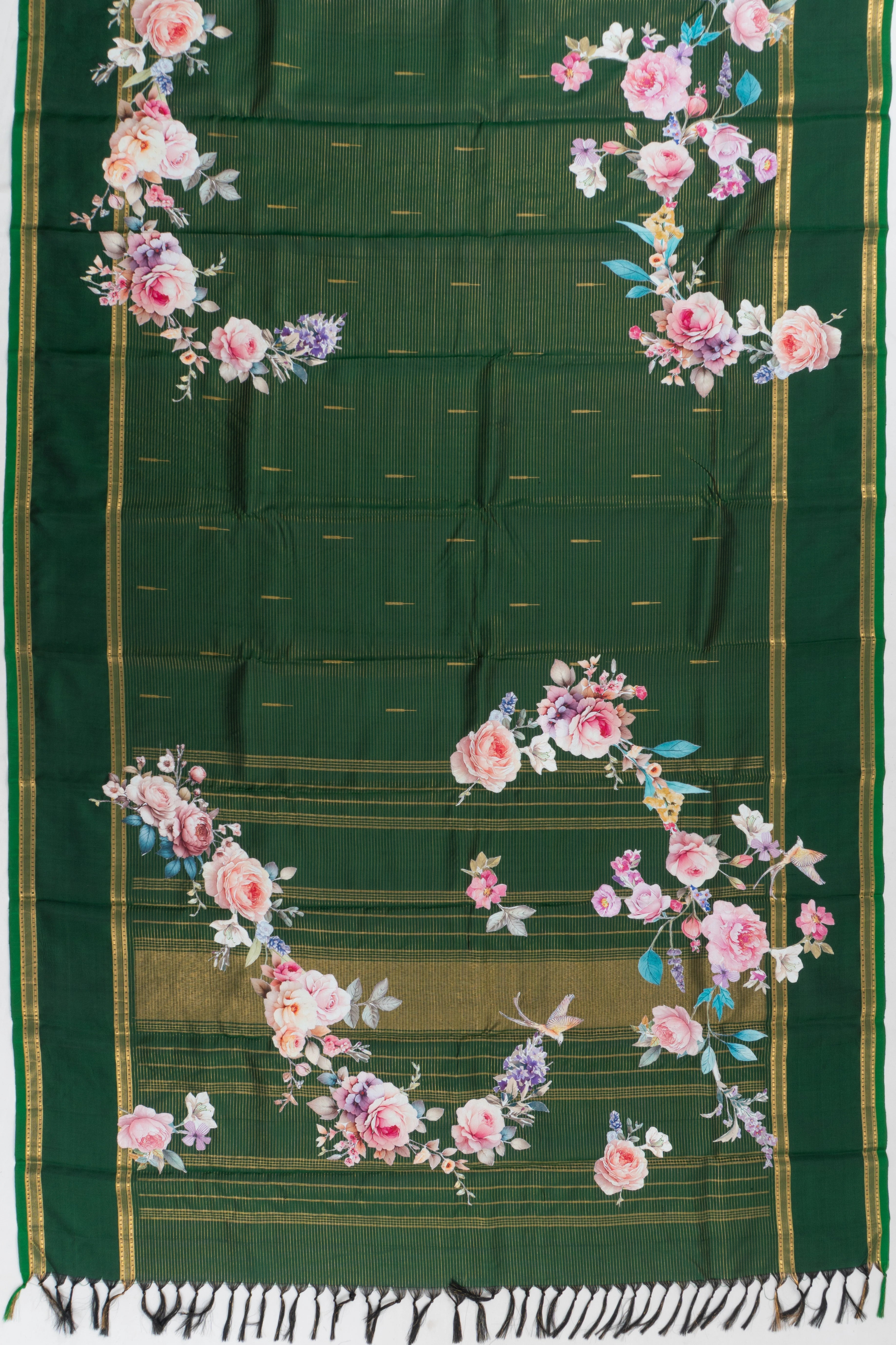 Kanchipuram Silk Lines And Applique Work Green Saree With Gift Box And Rakhi