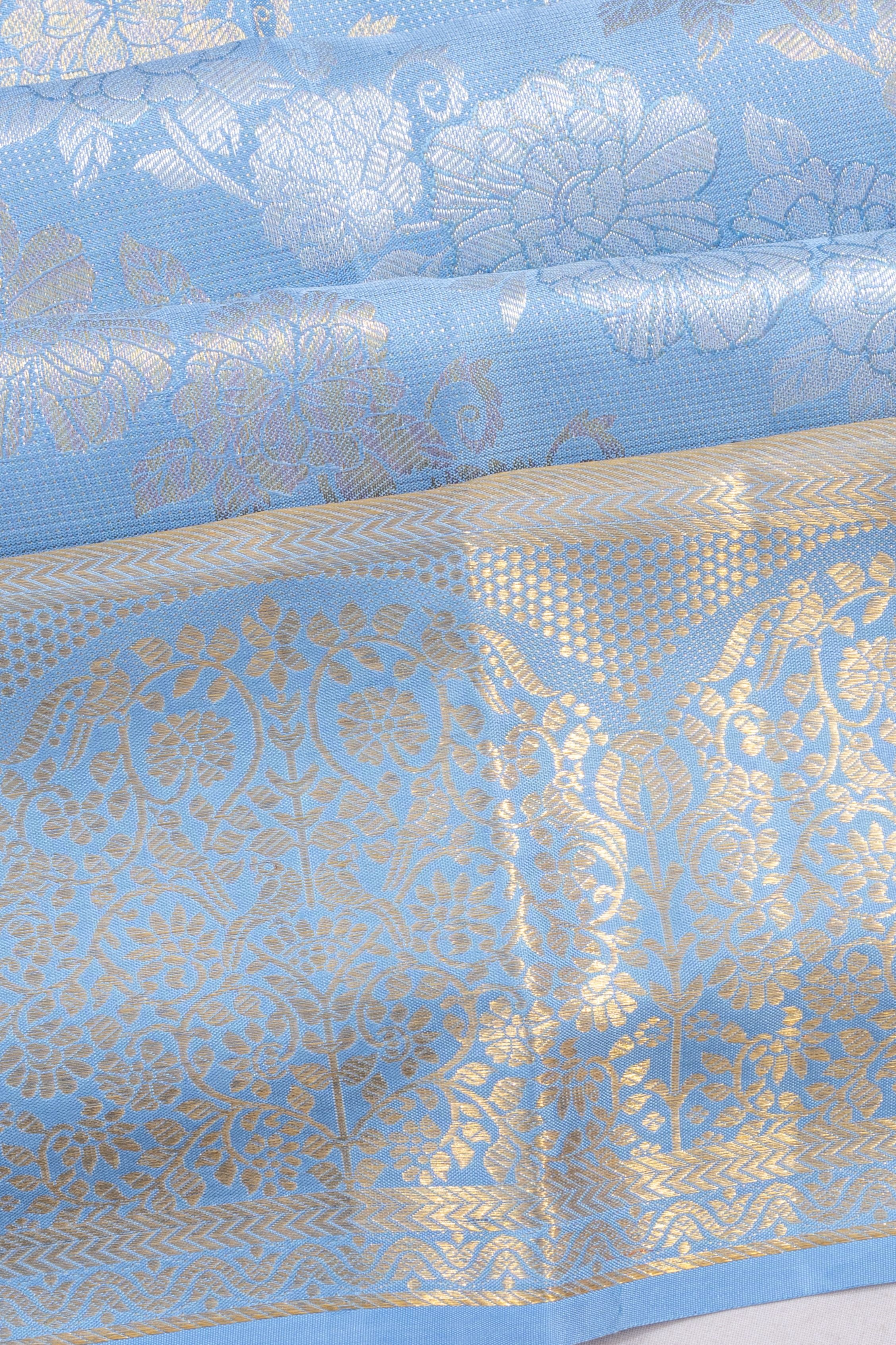 Kanchipuram Silk Jaal Pastel Blue Saree