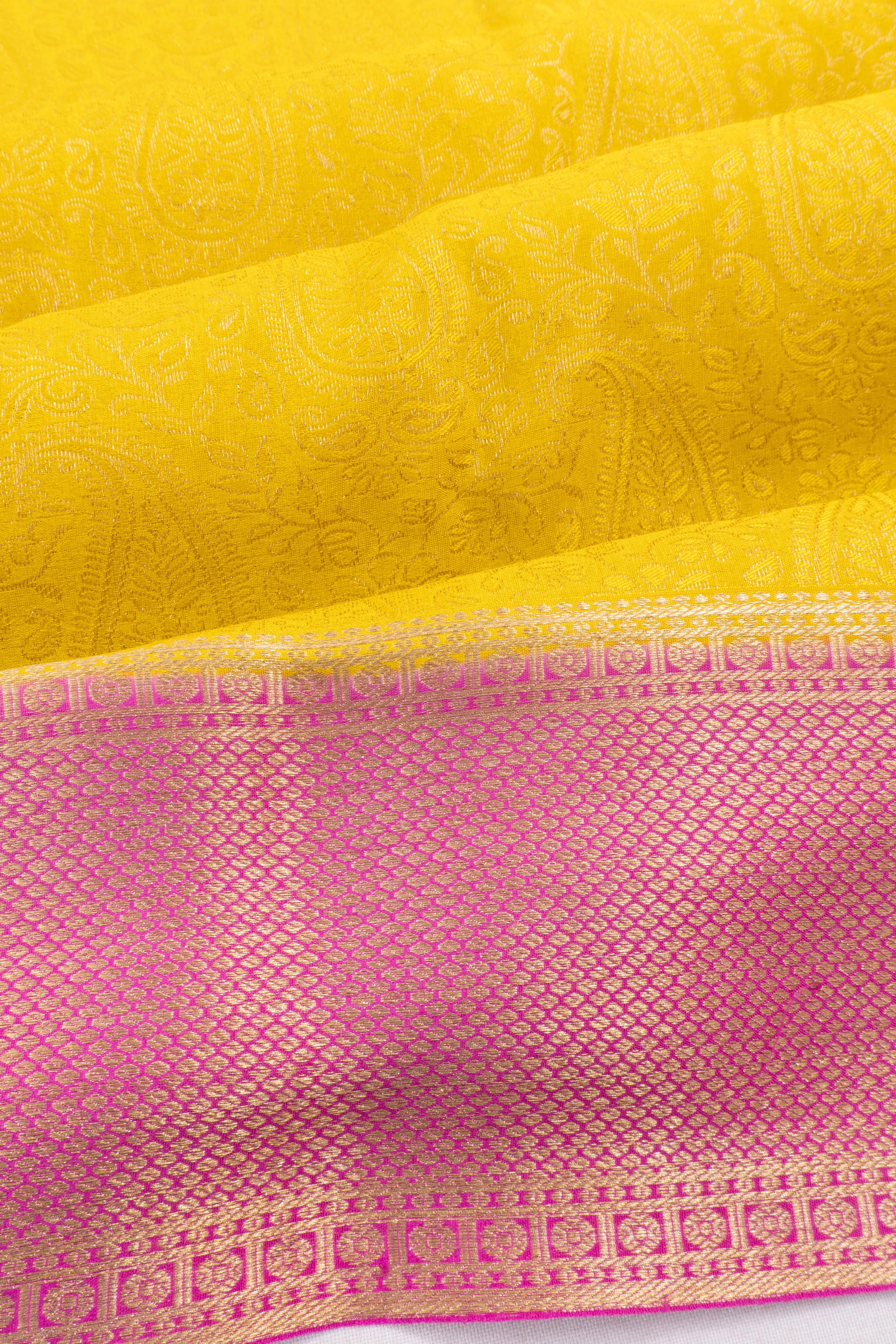 Mysore Silk Brocade Yellow Saree