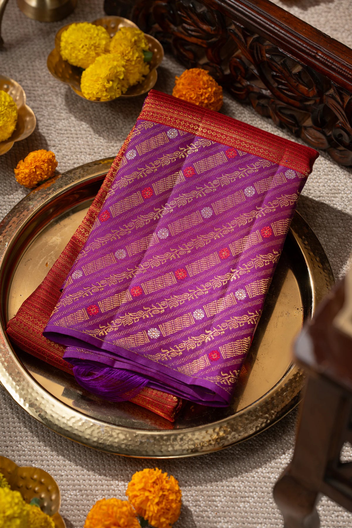 Kanchipuram Silk Brocade Rust Orange Saree