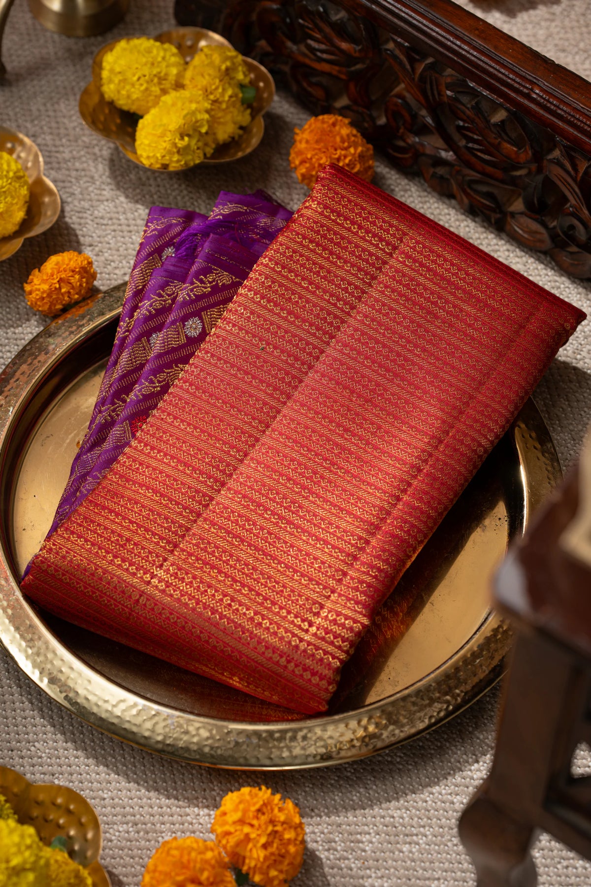 Kanchipuram Silk Brocade Rust Orange Saree