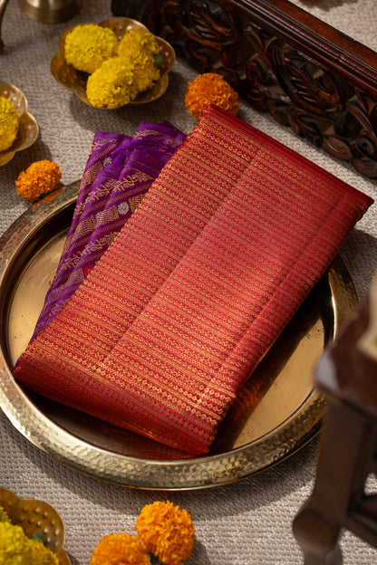 Kanchipuram Silk Brocade Rust Orange Saree