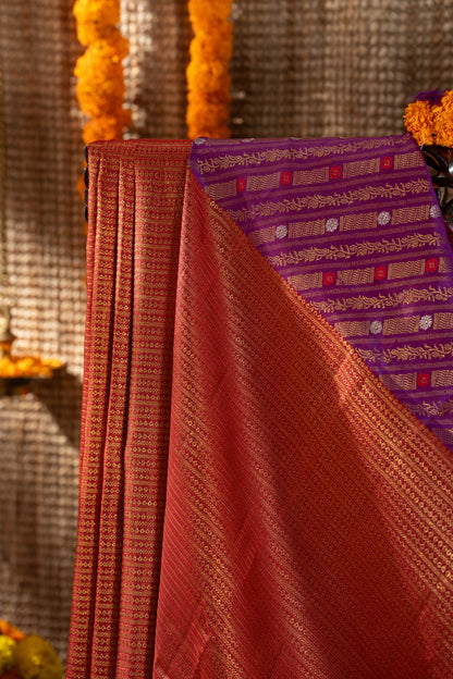 Kanchipuram Silk Brocade Rust Orange Saree