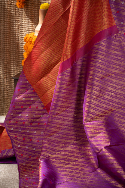Kanchipuram Silk Brocade Rust Orange Saree