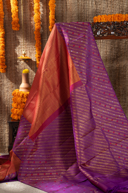 Kanchipuram Silk Brocade Rust Orange Saree