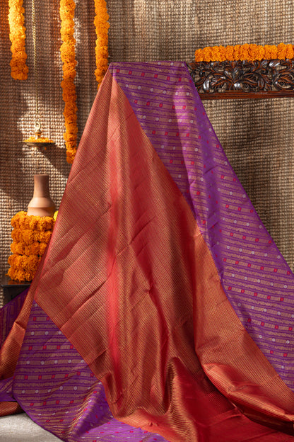 Kanchipuram Silk Brocade Rust Orange Saree