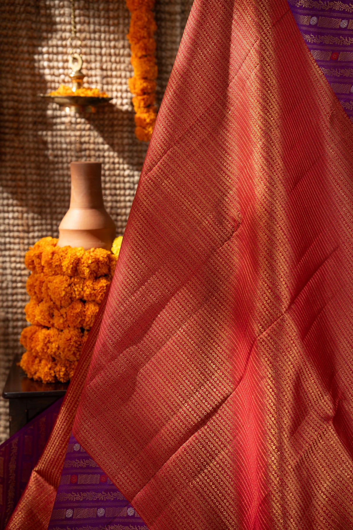 Kanchipuram Silk Brocade Rust Orange Saree