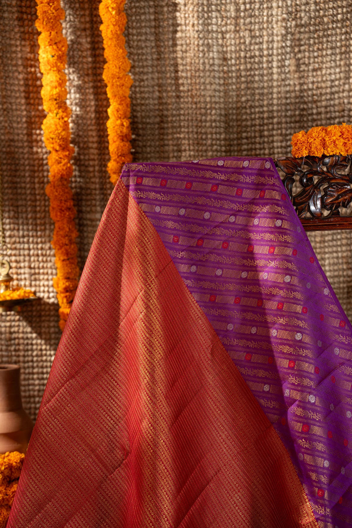 Kanchipuram Silk Brocade Rust Orange Saree