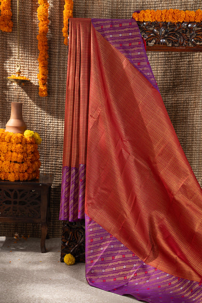 Kanchipuram Silk Brocade Rust Orange Saree