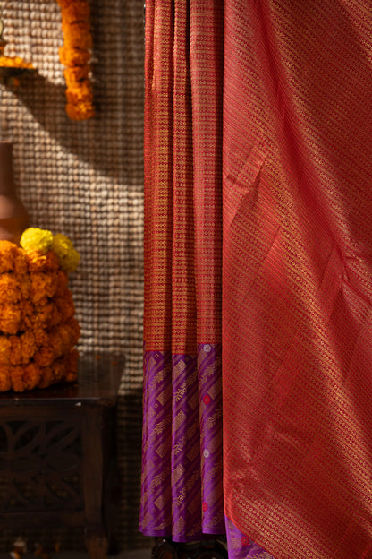 Kanchipuram Silk Brocade Rust Orange Saree