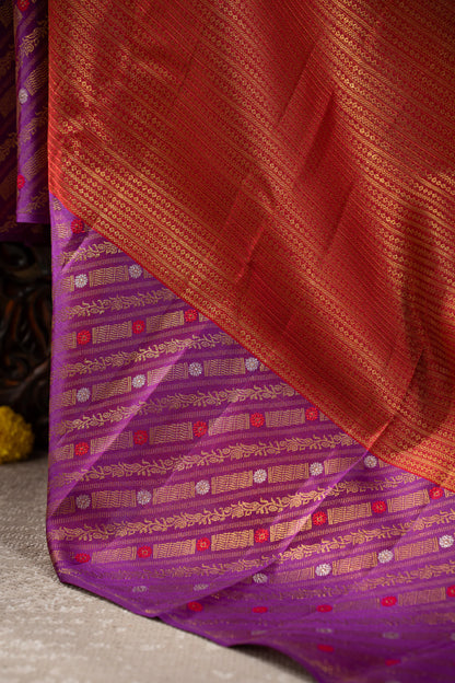 Kanchipuram Silk Brocade Rust Orange Saree