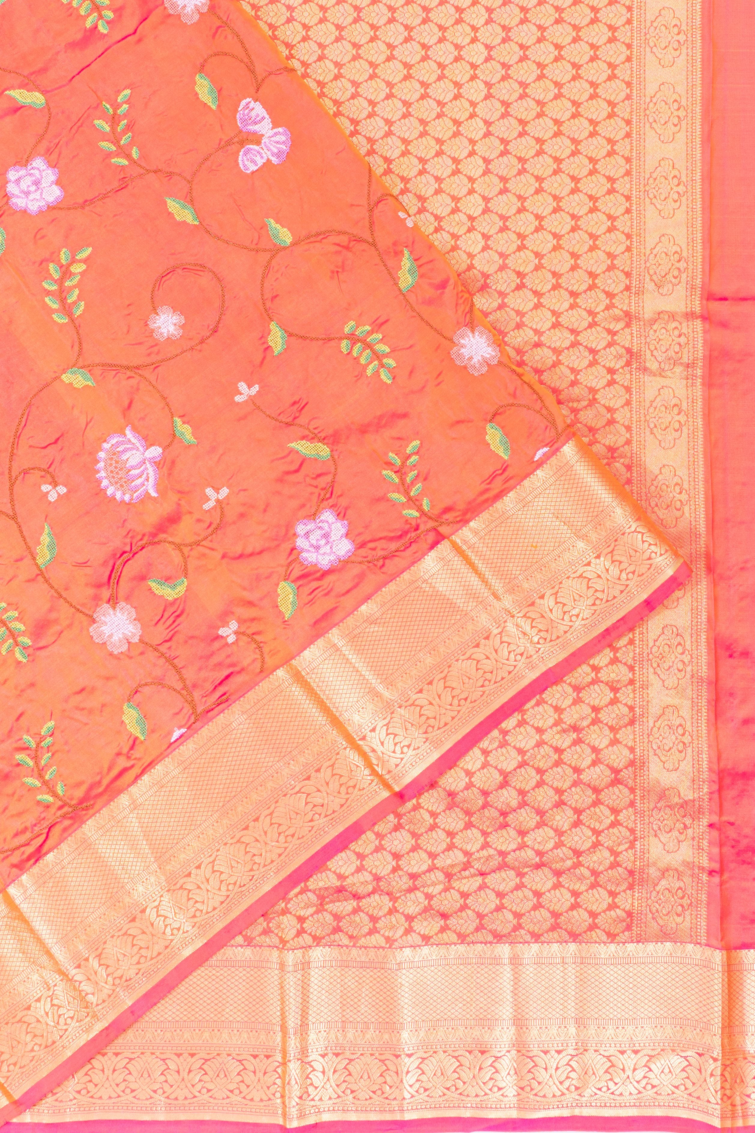 Soft Silk Embroidery Orange Saree