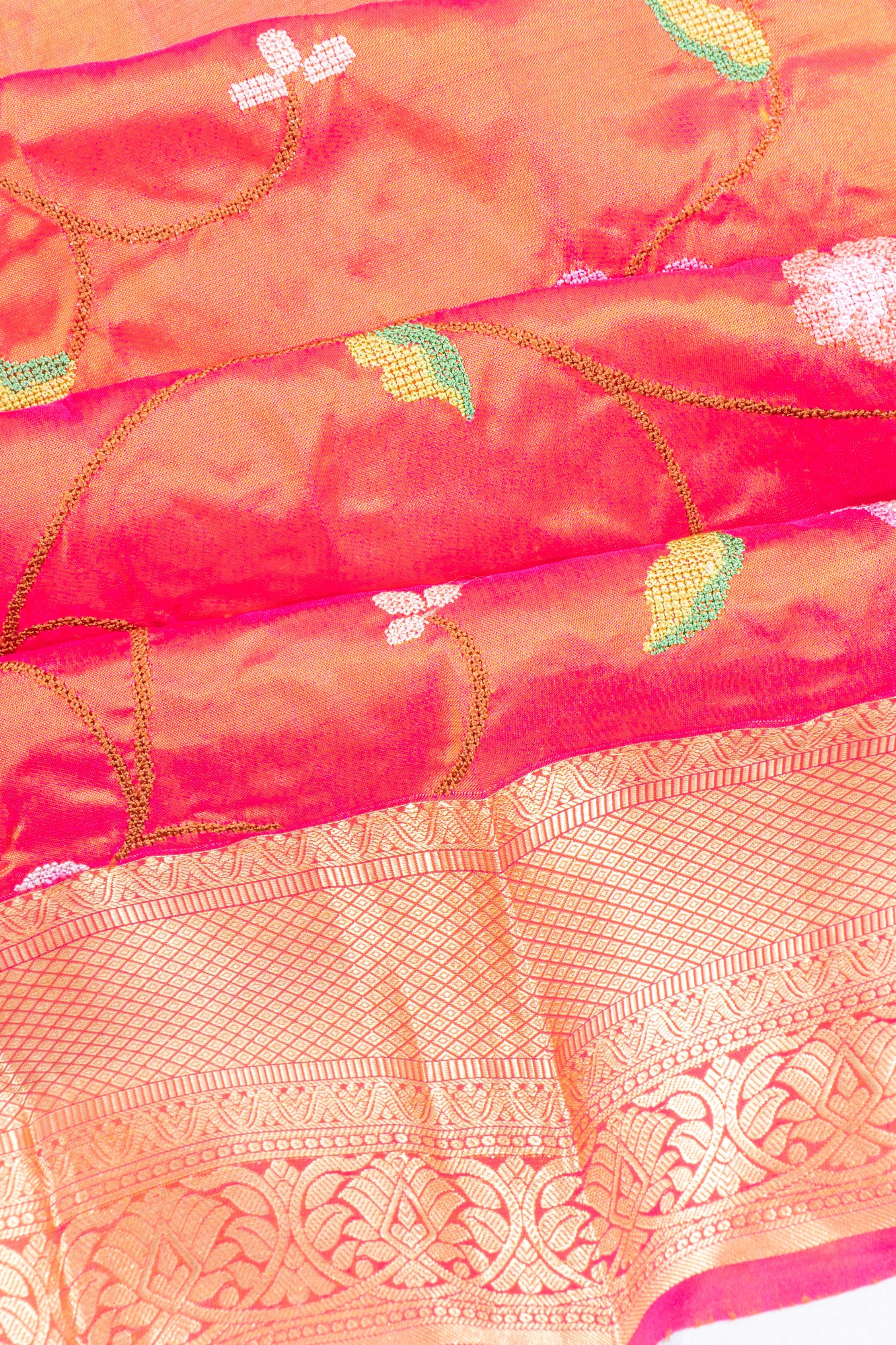 Soft Silk Embroidery Orange Saree
