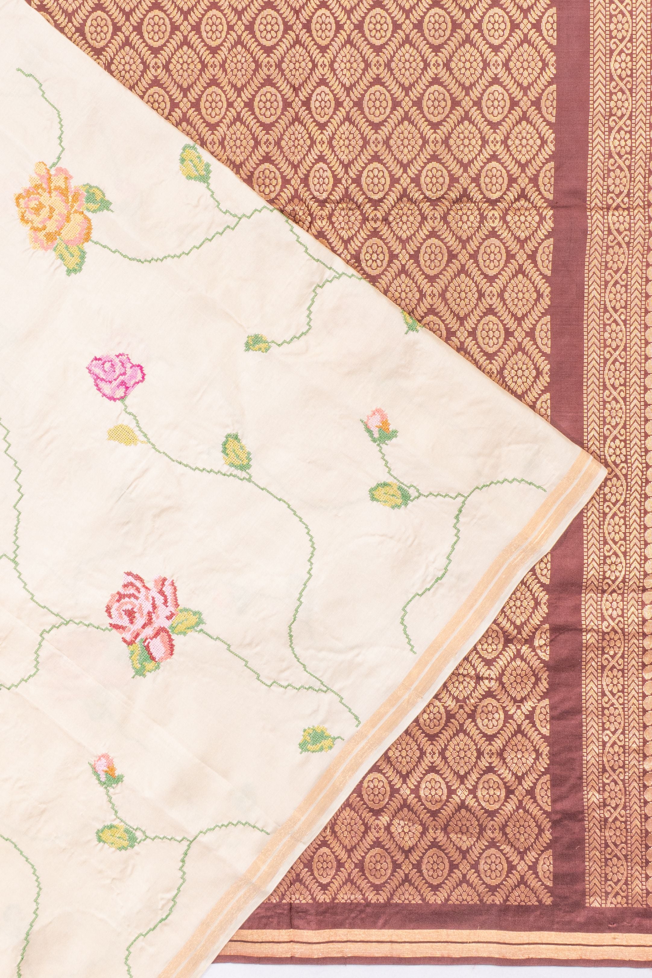 Soft Silk Embroidery Jaal White Saree