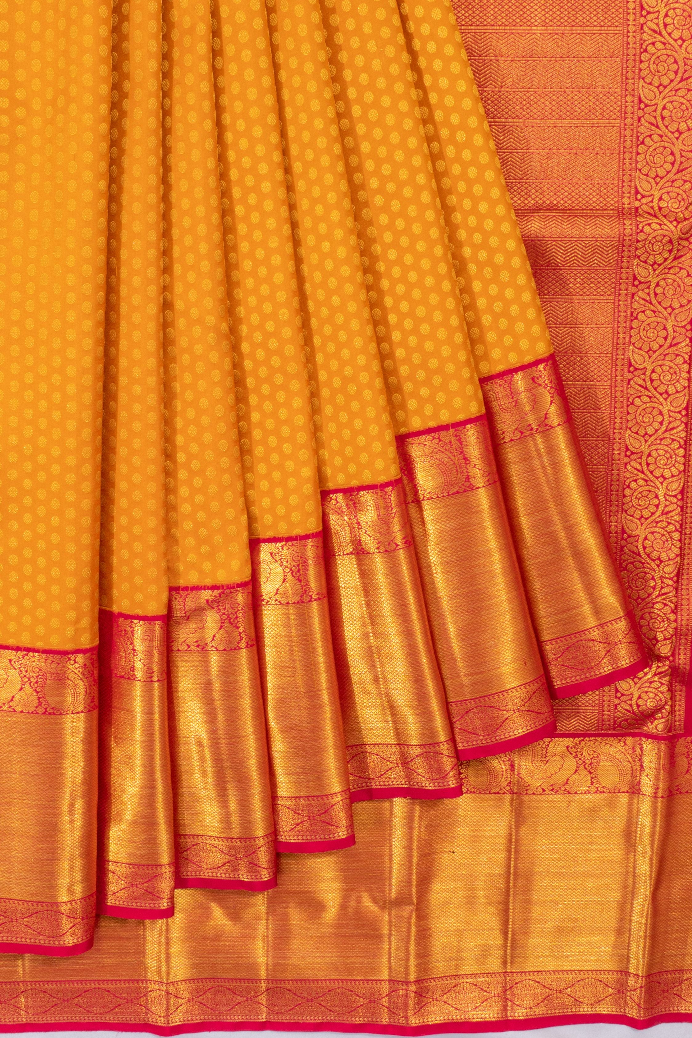 Kanchipuram Silk Brocade Yellow Saree