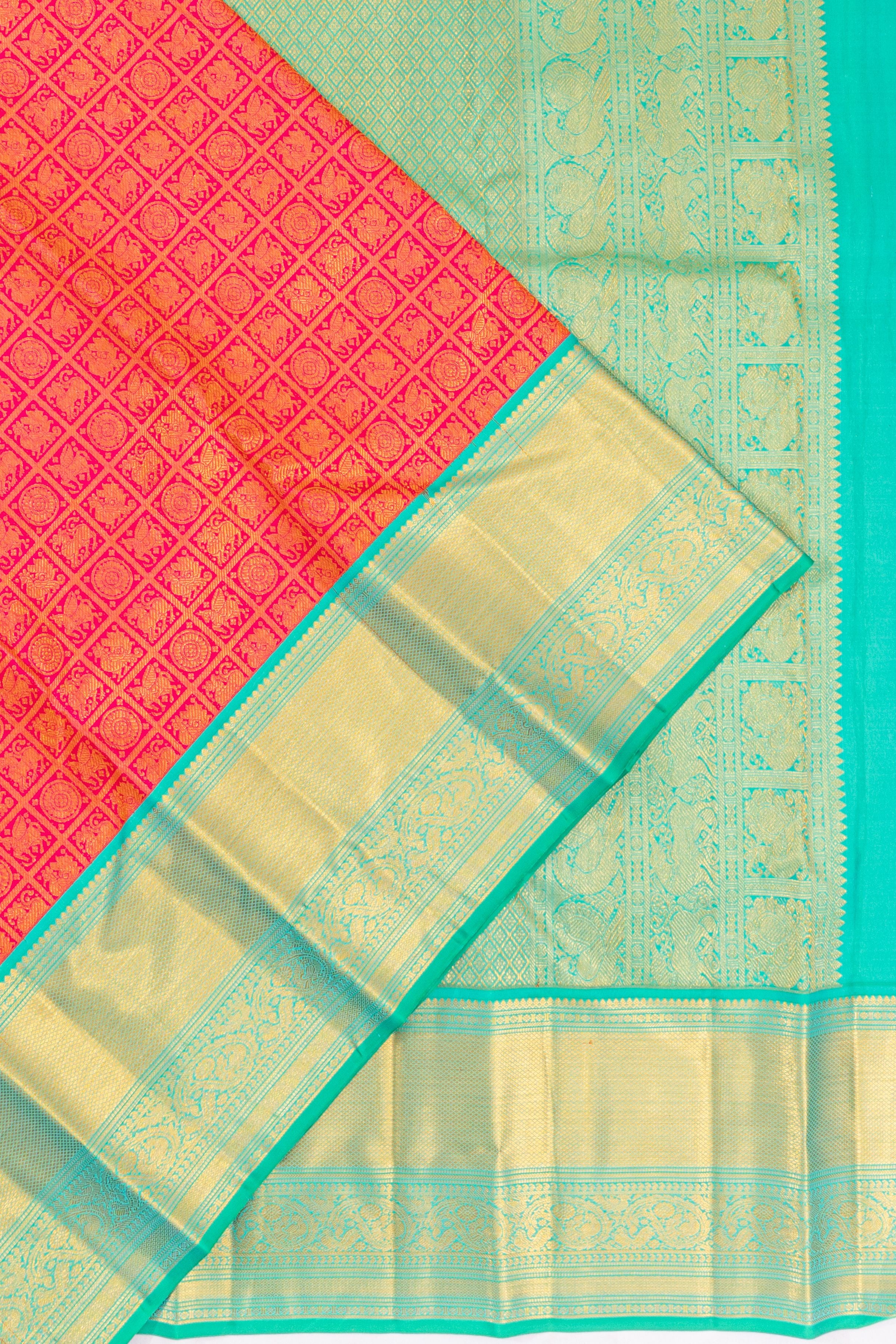 Kanchipuram Silk Checks And Butta Red Saree