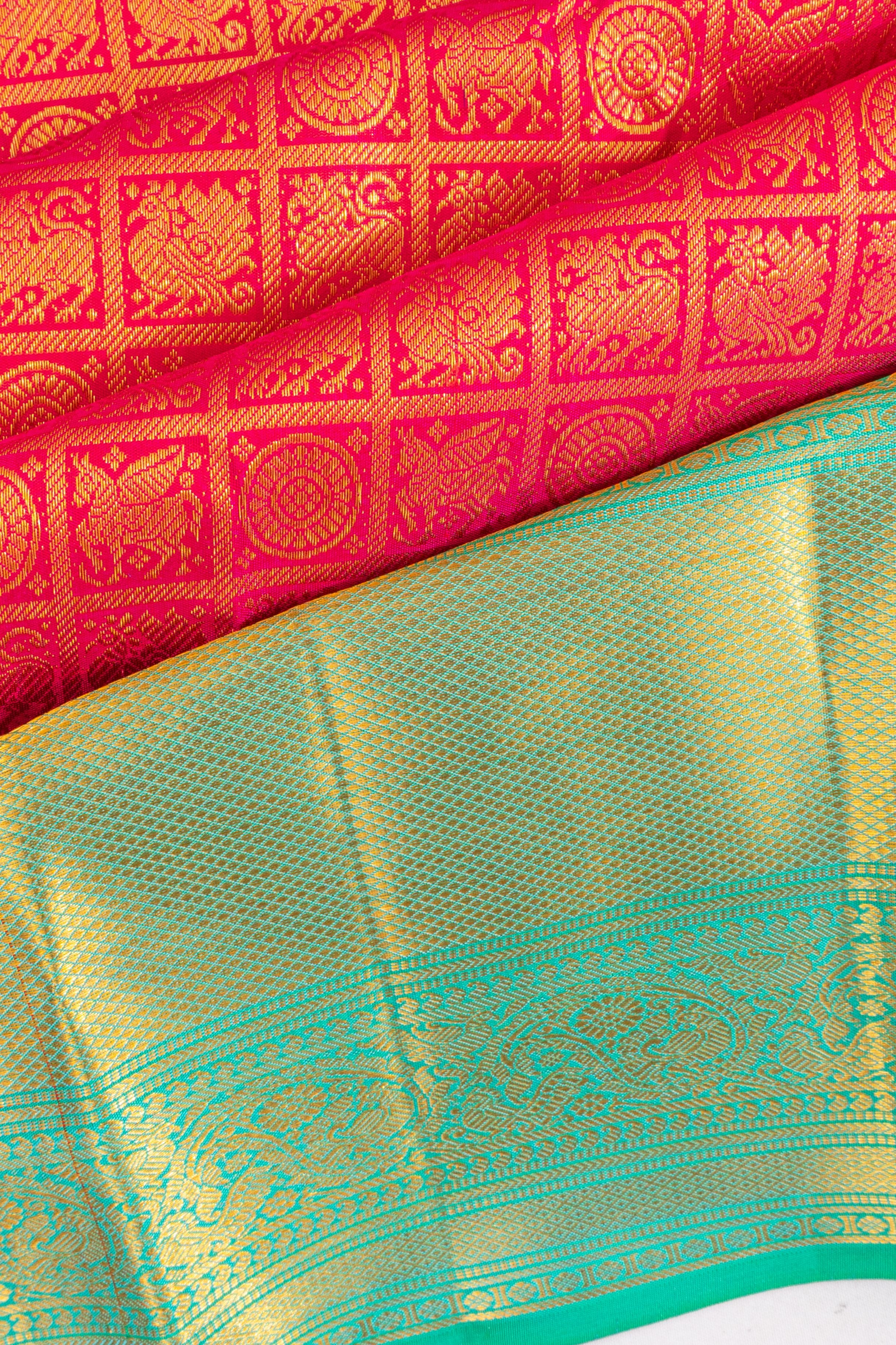 Kanchipuram Silk Checks And Butta Red Saree
