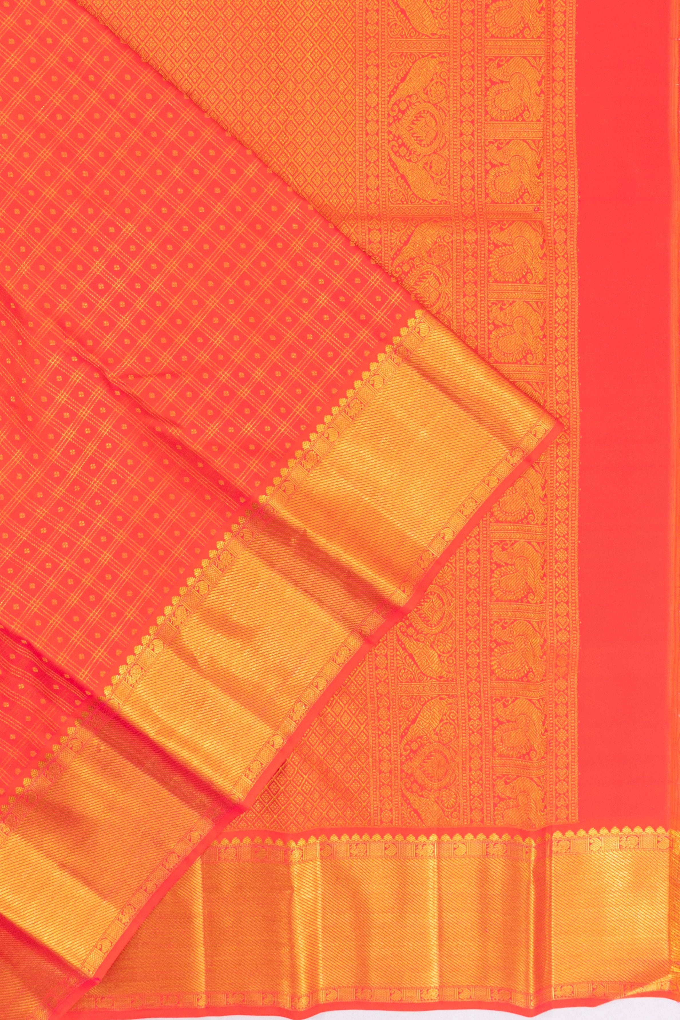 Taranga Kanchi Silk Checks And Butta Red Saree