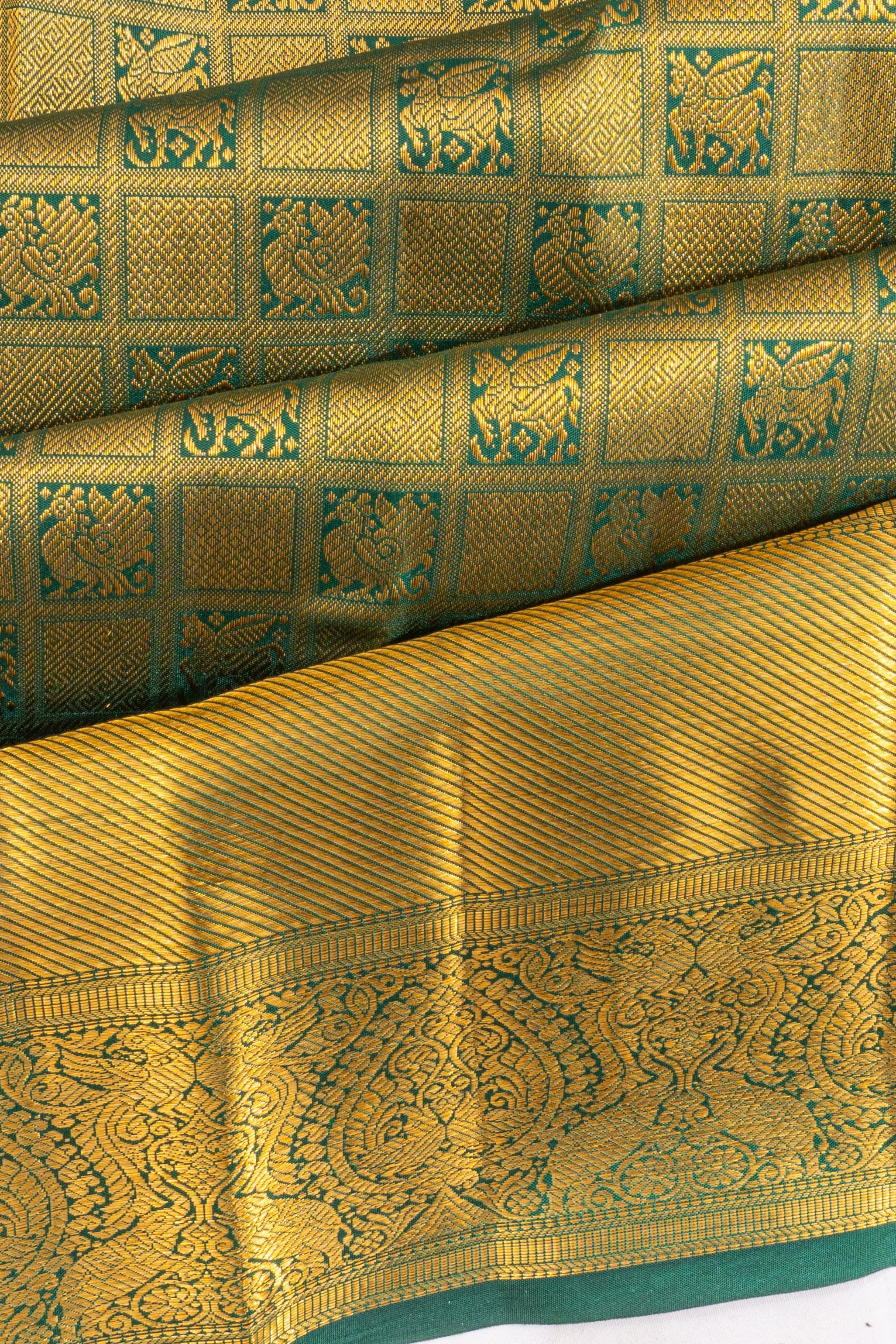 Taranga Kanchi Silk Checks And Butta Bottle Green Saree