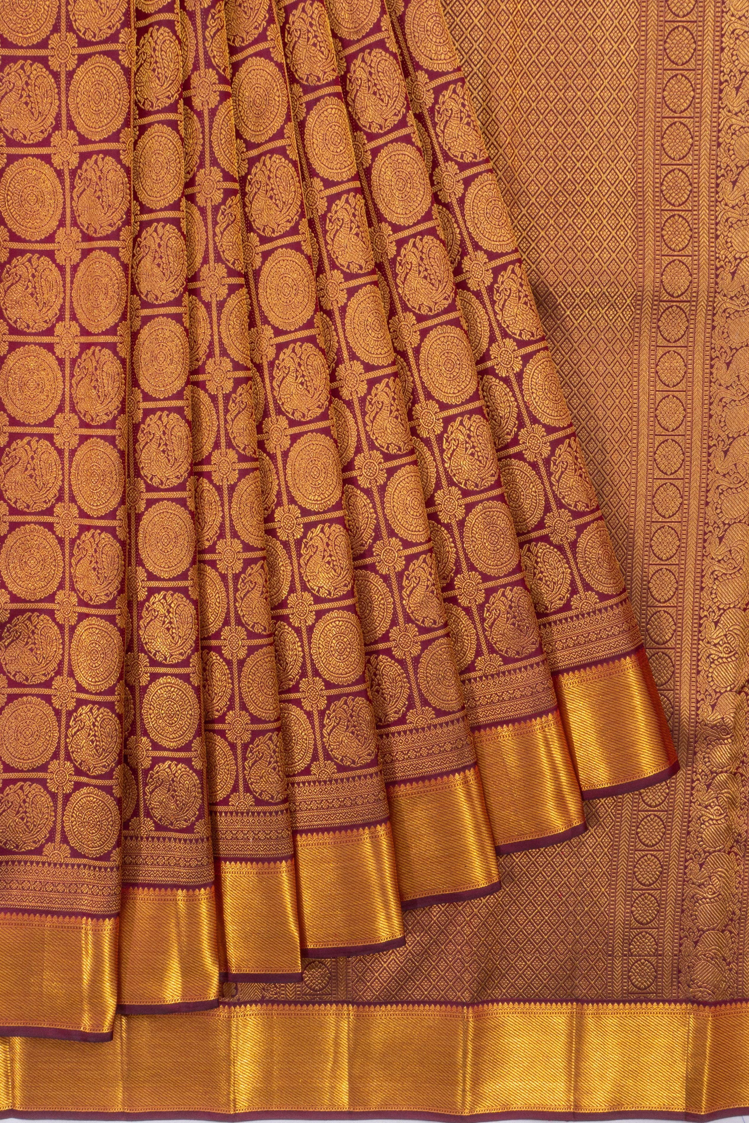 Taranga Kanchi Silk Checks And Butta Purple Saree