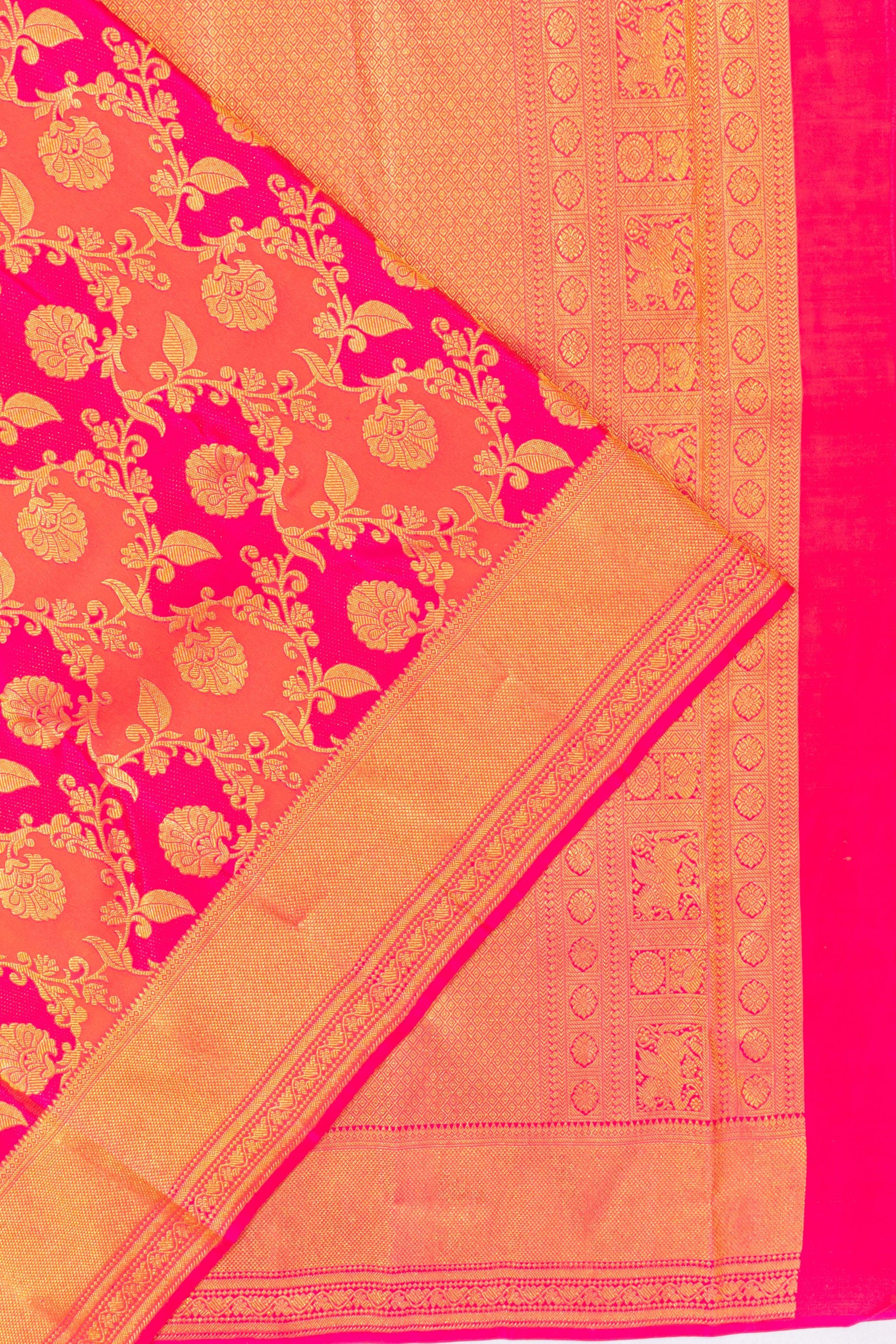 Taranga Kanchi Silk Jaal Red And Orange Saree